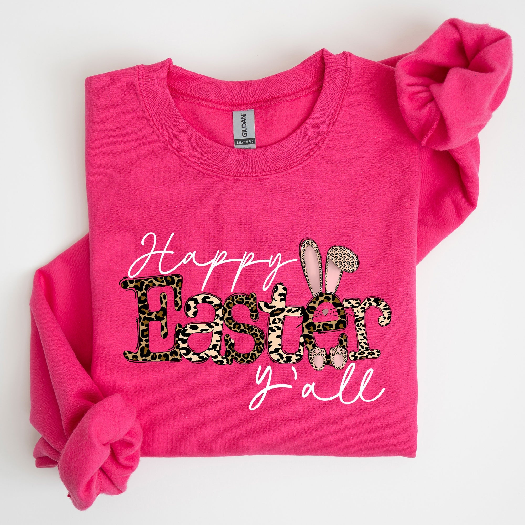 Happy Easter Y'all Leopard Print Rabbit Playful Bunny Motif For Springtime Celebration Cozy Fleece Sweatshirt