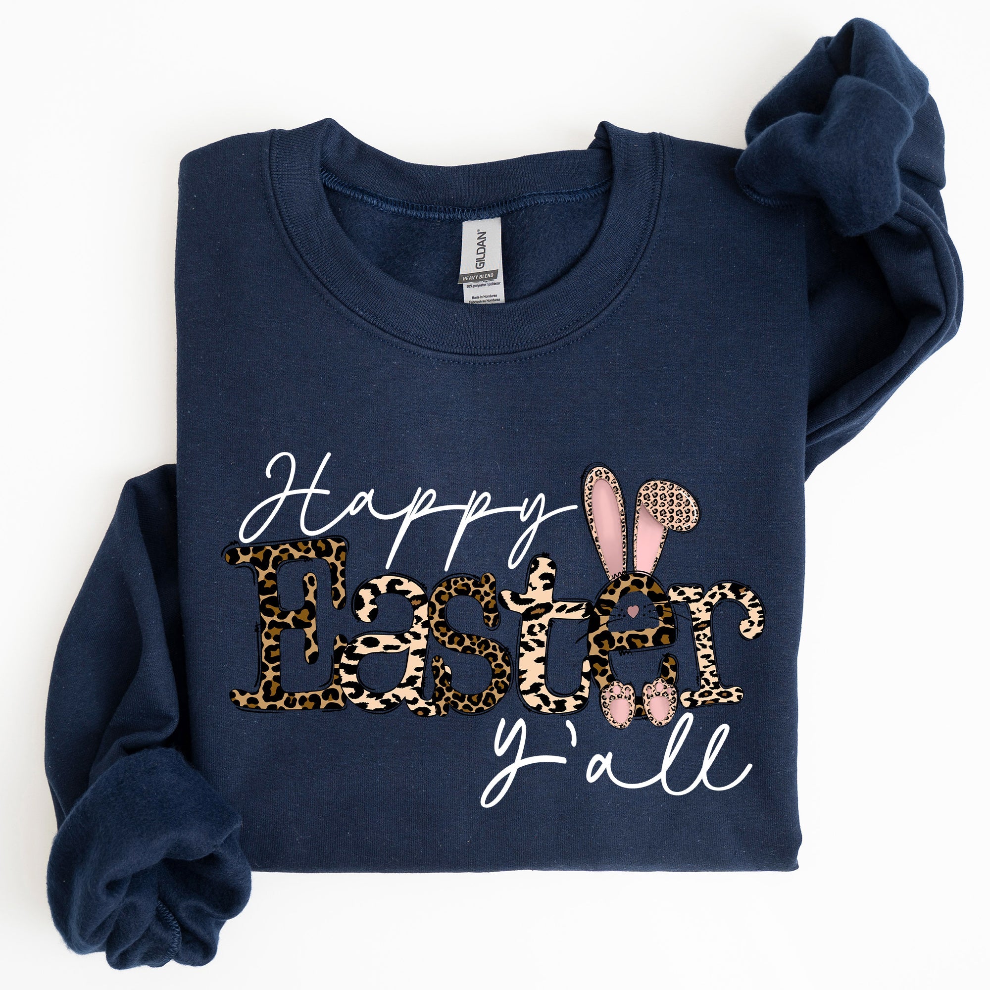 Happy Easter Y'all Leopard Print Rabbit Playful Bunny Motif For Springtime Celebration Cozy Fleece Sweatshirt