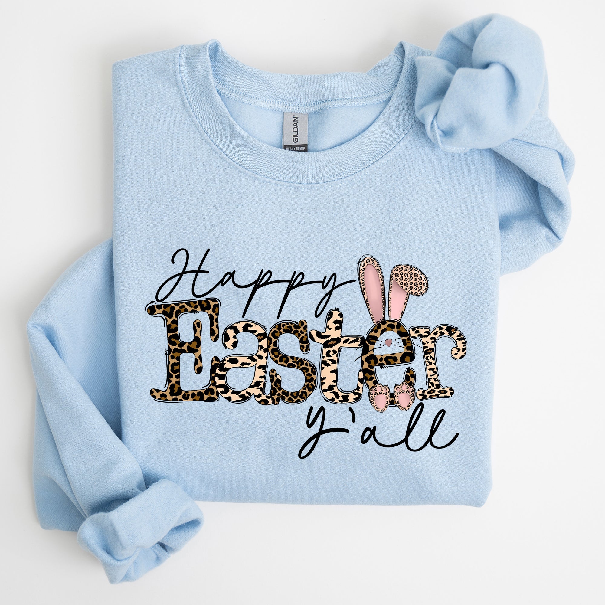 Happy Easter Y'all Leopard Print Rabbit Playful Bunny Motif For Springtime Celebration Cozy Fleece Sweatshirt