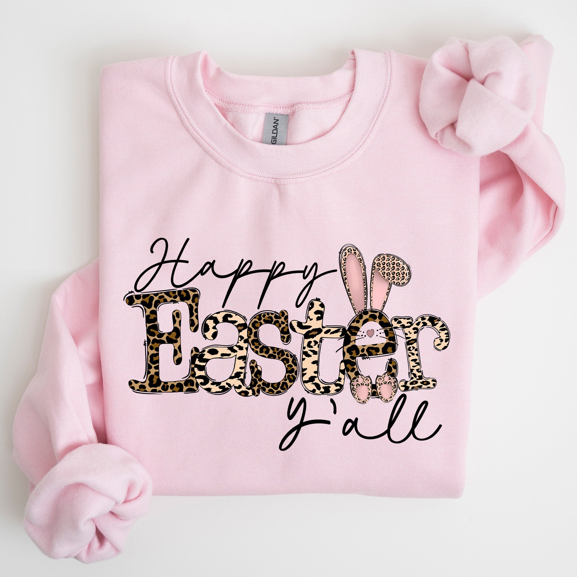 Happy Easter Y'all Leopard Print Rabbit Playful Bunny Motif For Springtime Celebration Cozy Fleece Sweatshirt