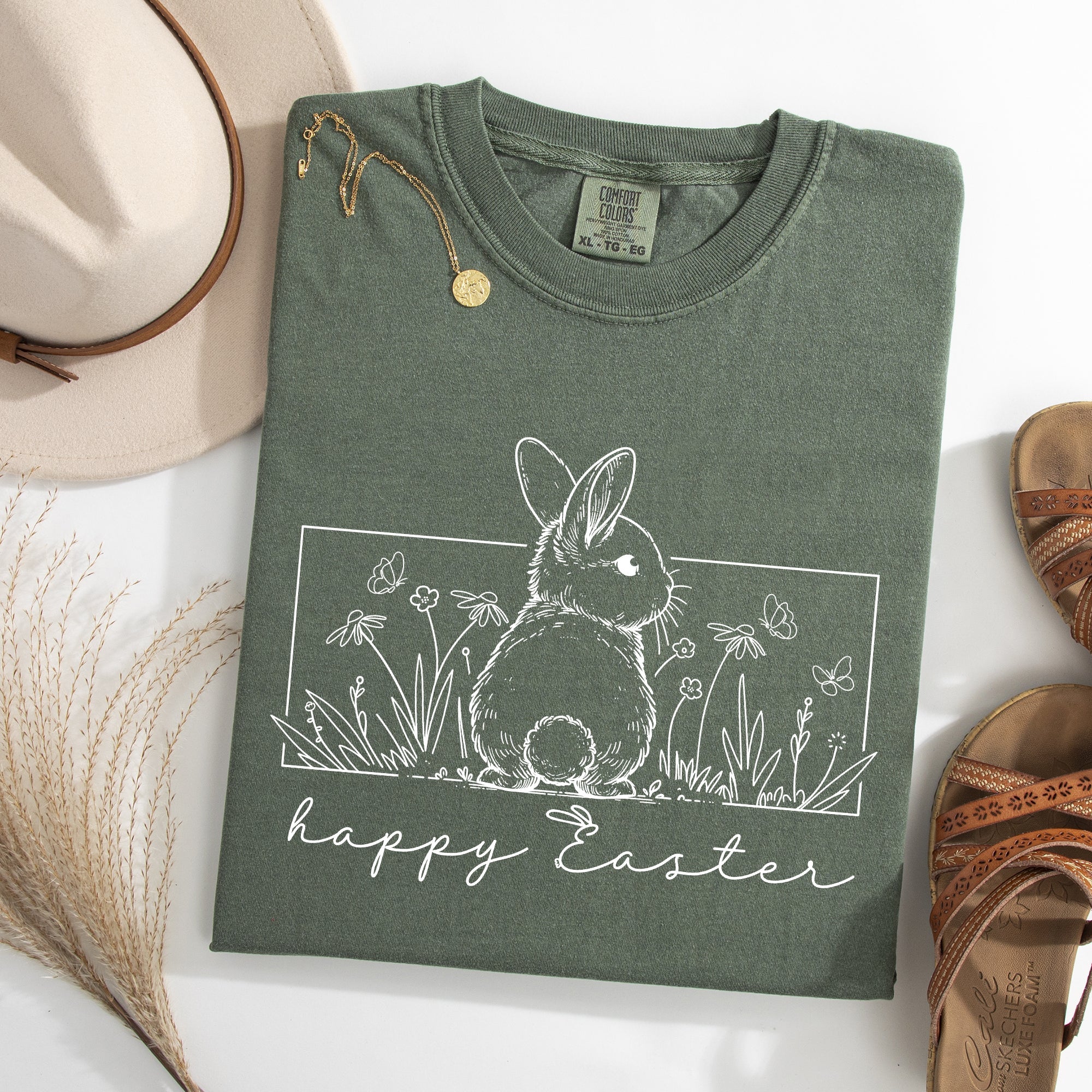 Happy Easter Minimal Bunny Jesus Rabbit Holiday Scene Artwork Comfort Colors Tee