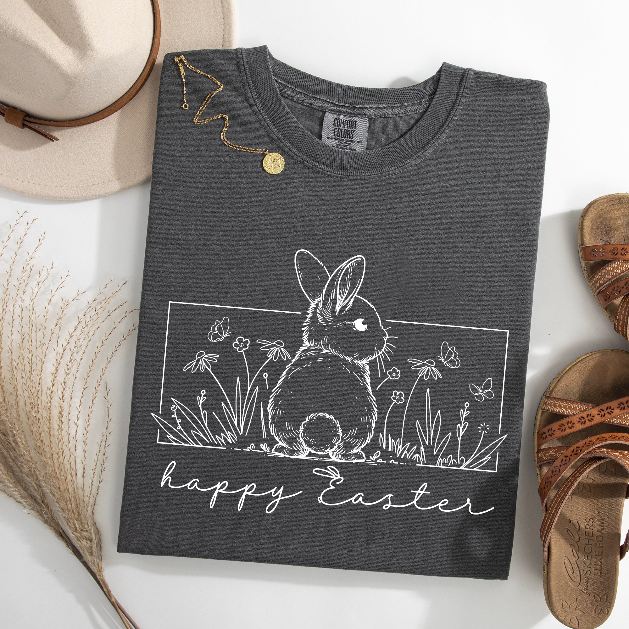 Happy Easter Minimal Bunny Jesus Rabbit Holiday Scene Artwork Comfort Colors Tee