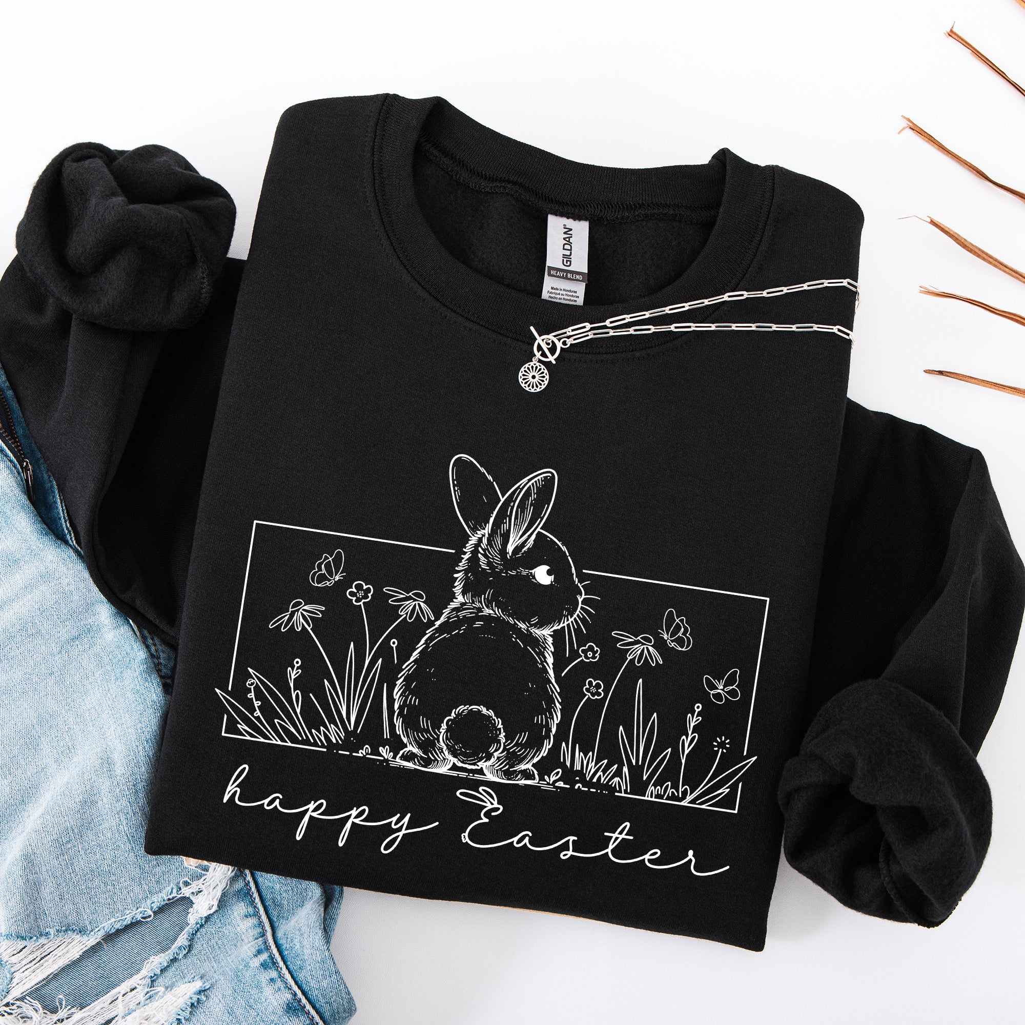 Happy Easter Minimal Bunny Jesus Rabbit Holiday Celebration Graphic Art Sweatshirt