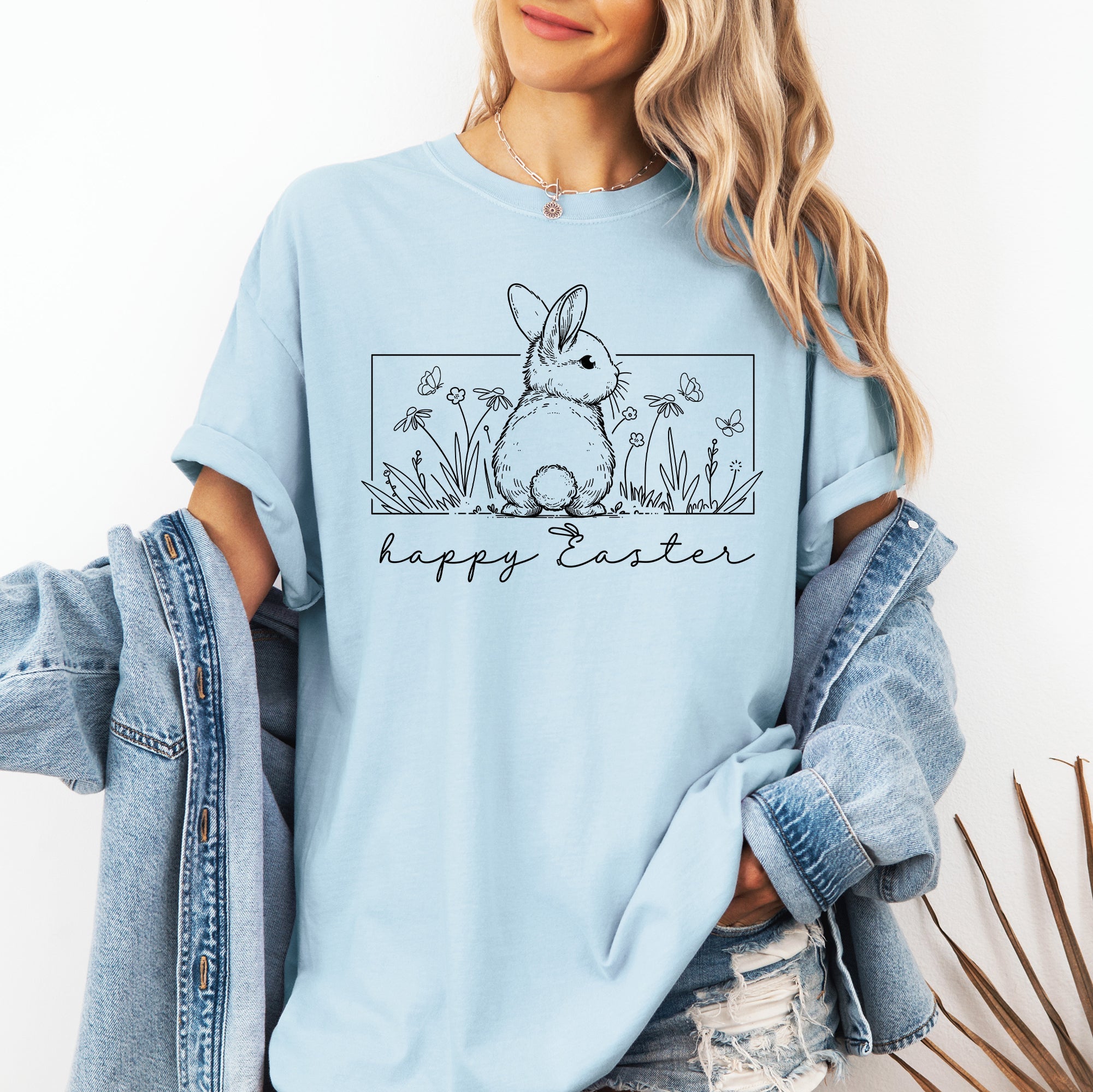 Happy Easter Minimal Bunny Jesus Rabbit Holiday Scene Artwork Comfort Colors Tee
