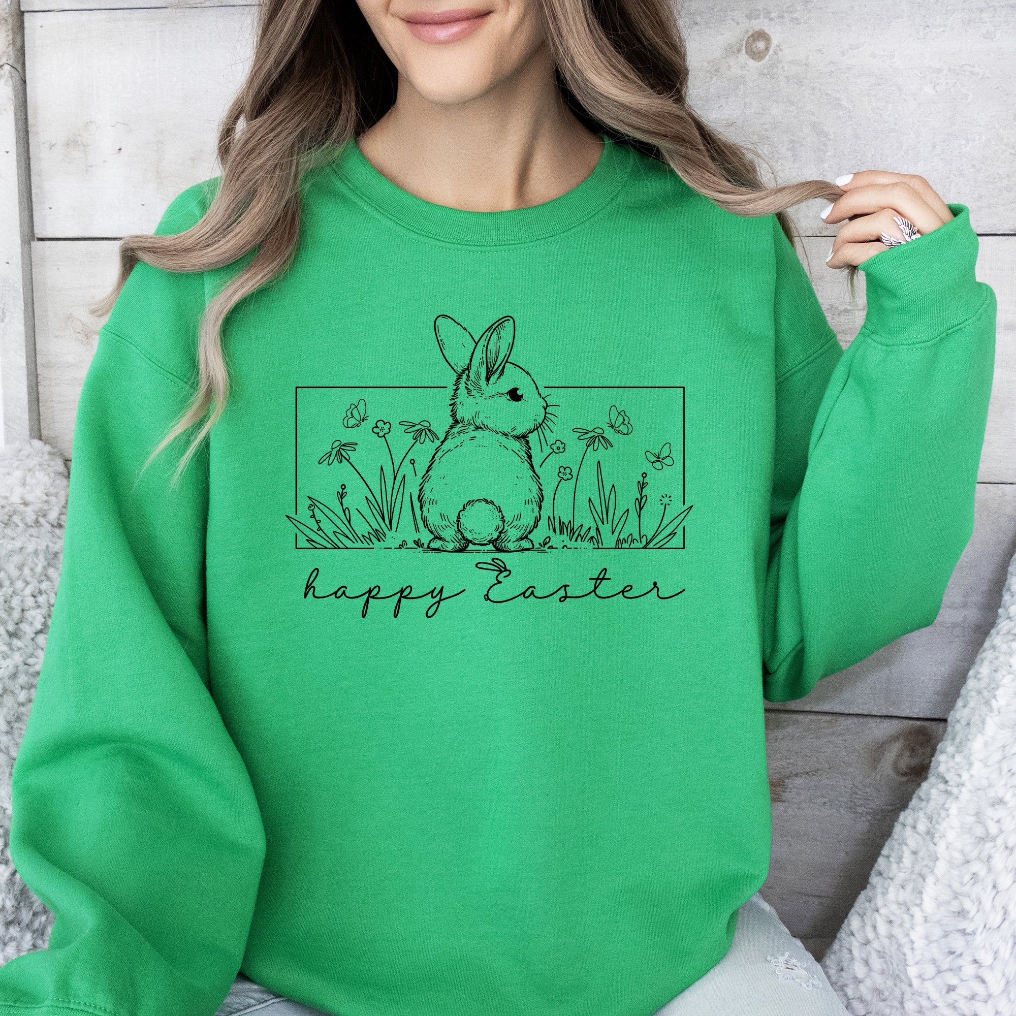 Happy Easter Minimal Bunny Jesus Rabbit Holiday Celebration Graphic Art Sweatshirt