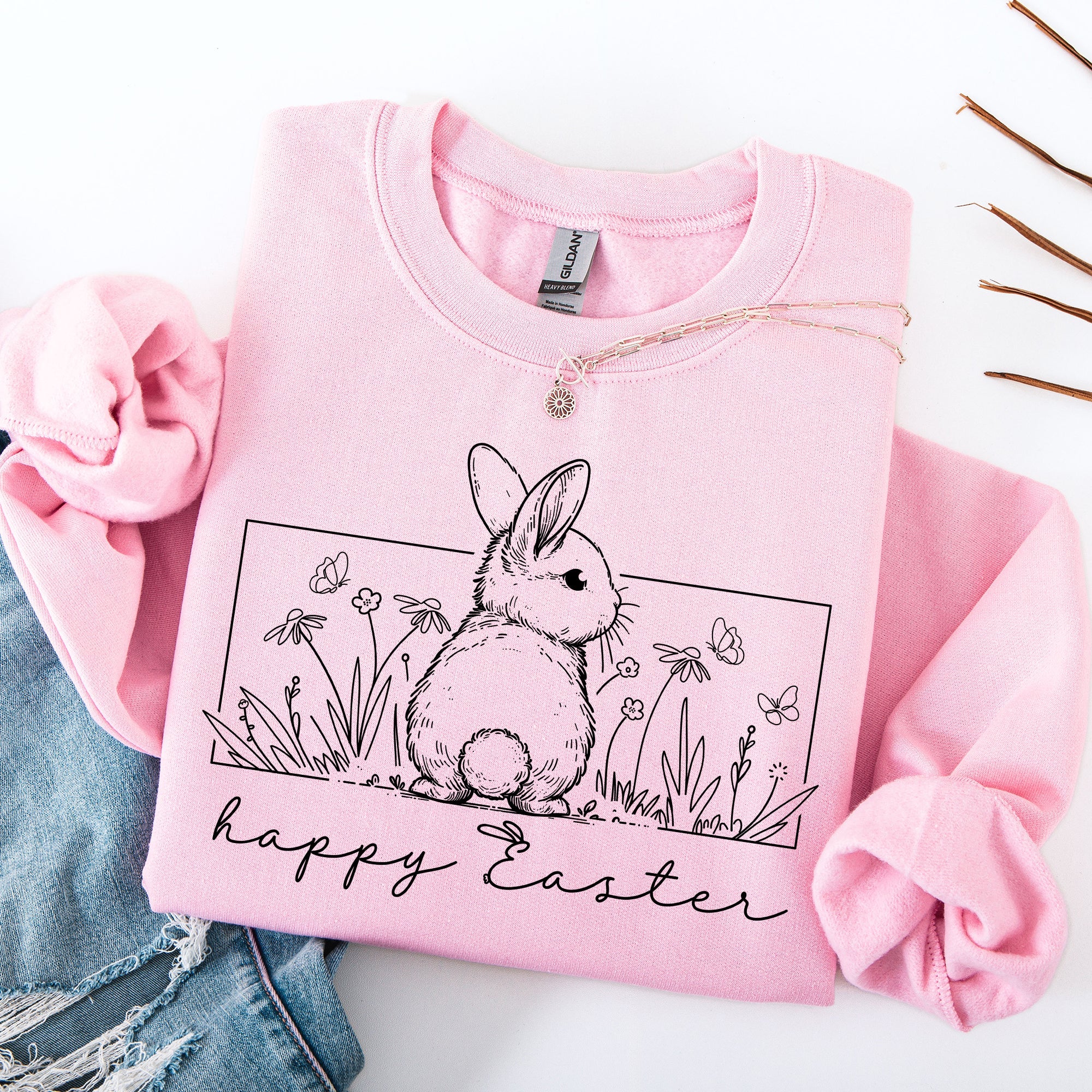 Happy Easter Minimal Bunny Jesus Rabbit Holiday Celebration Graphic Art Sweatshirt