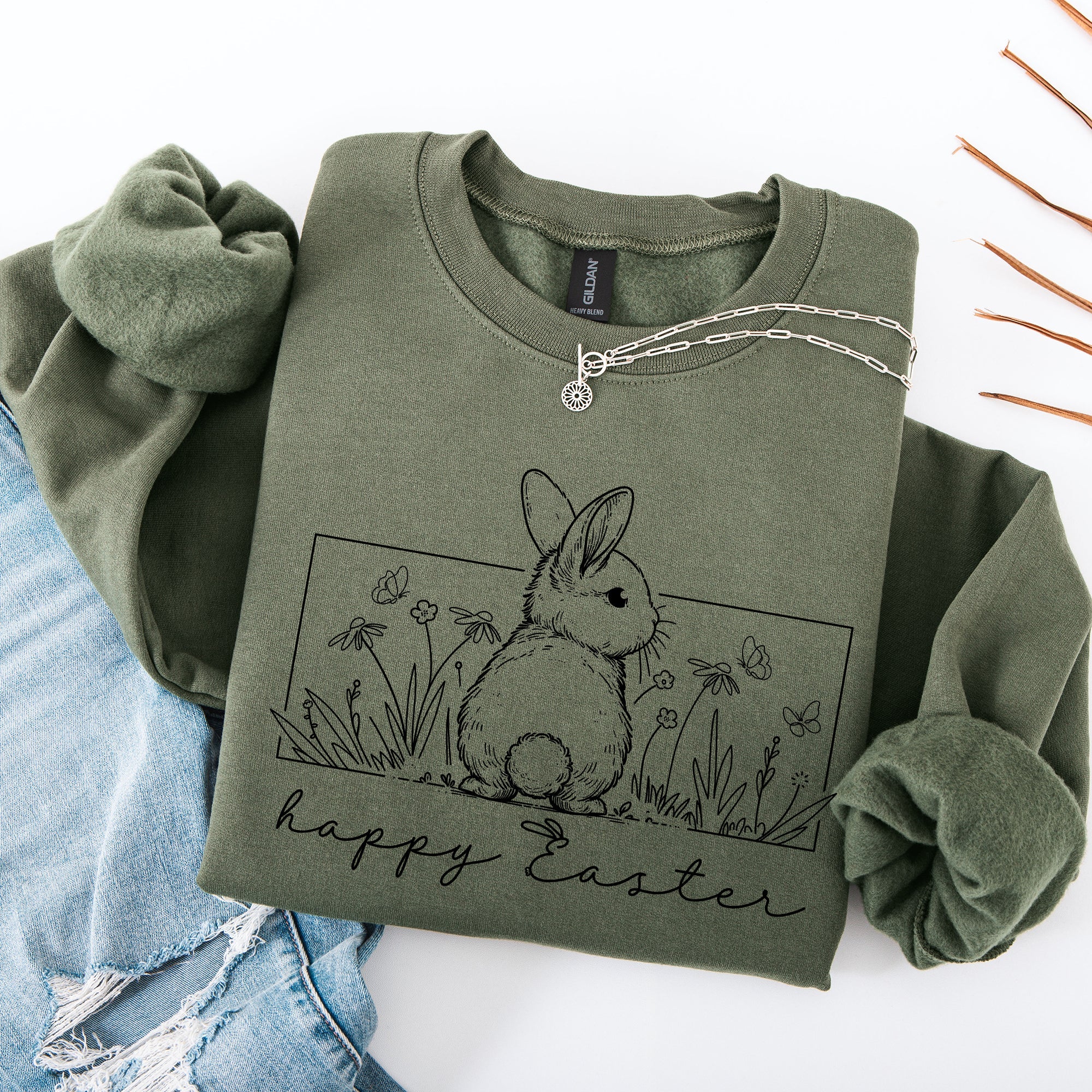 Happy Easter Minimal Bunny Jesus Rabbit Holiday Celebration Graphic Art Sweatshirt