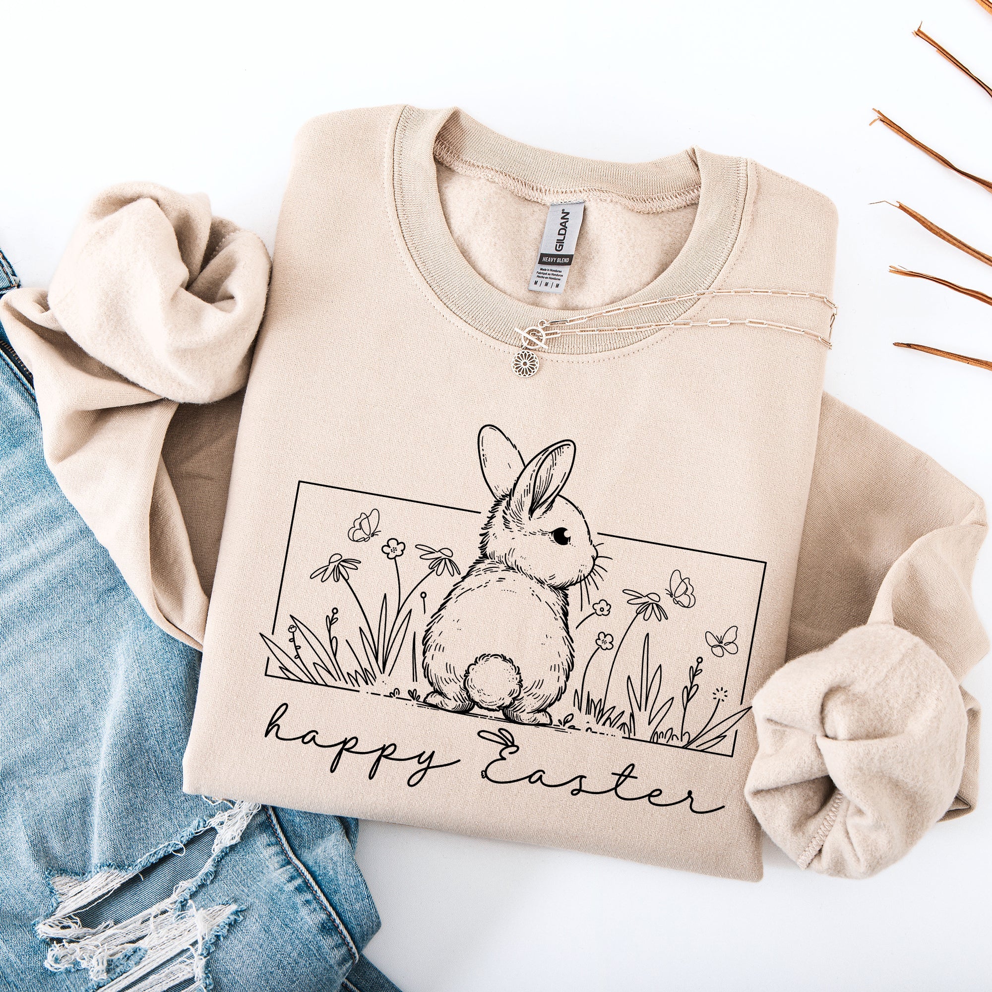 Happy Easter Minimal Bunny Jesus Rabbit Holiday Celebration Graphic Art Sweatshirt