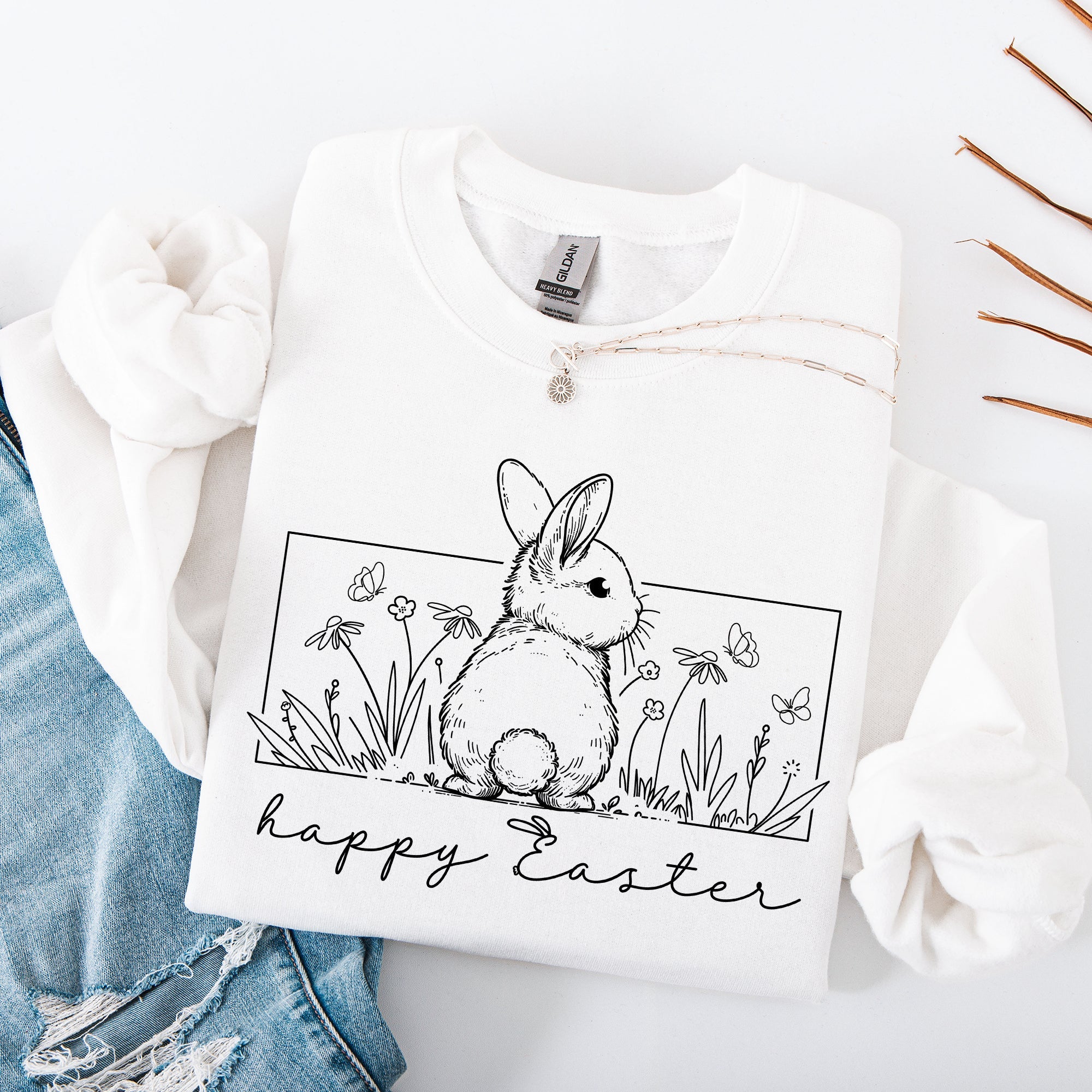 Happy Easter Minimal Bunny Jesus Rabbit Holiday Celebration Graphic Art Sweatshirt