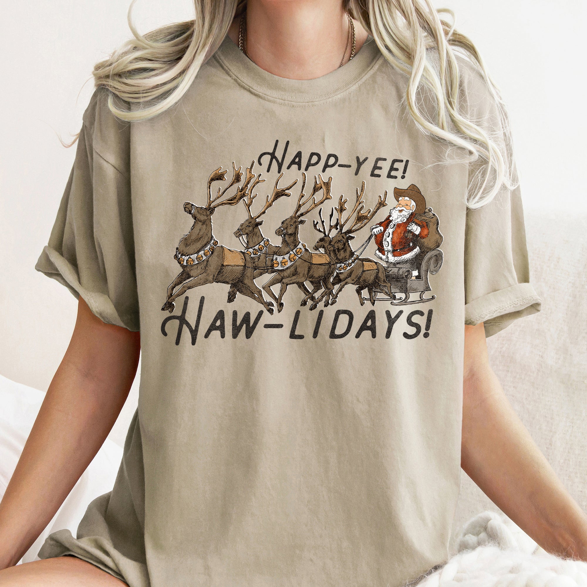 Happy Holidays, Yee Haw, Santa Cowboy, Reindeer Rodeo Christmas Edition Comfort Colors Tee