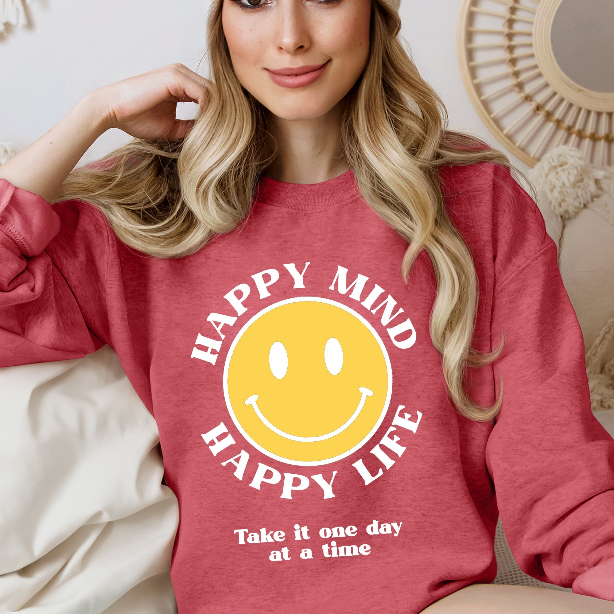 Happy Mind Happy Life Mental Health Self Love Soft Cotton Blend Cozy Everyday Positive Mindset Sweatshirt