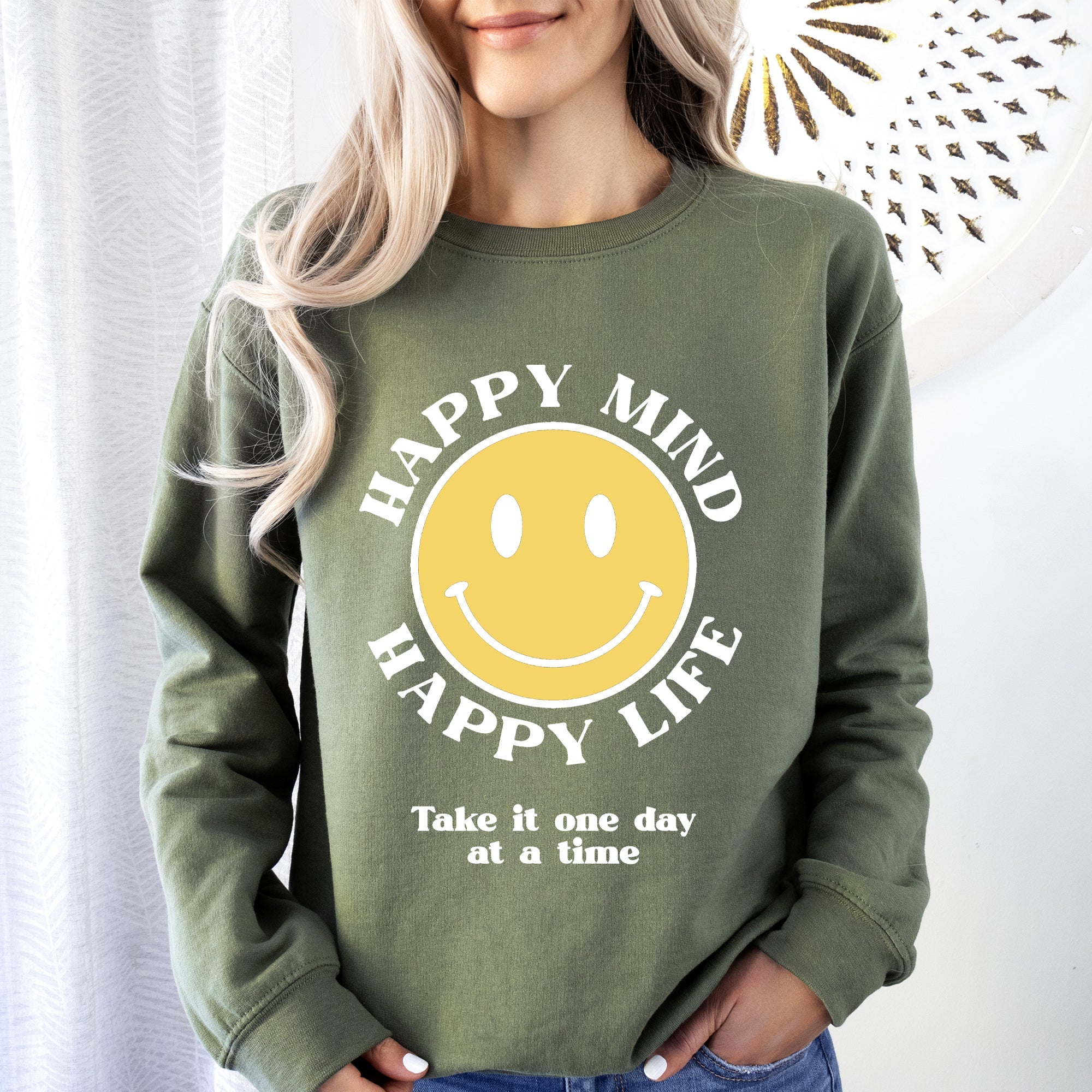Happy Mind Happy Life Mental Health Self Love Soft Cotton Blend Cozy Everyday Positive Mindset Sweatshirt