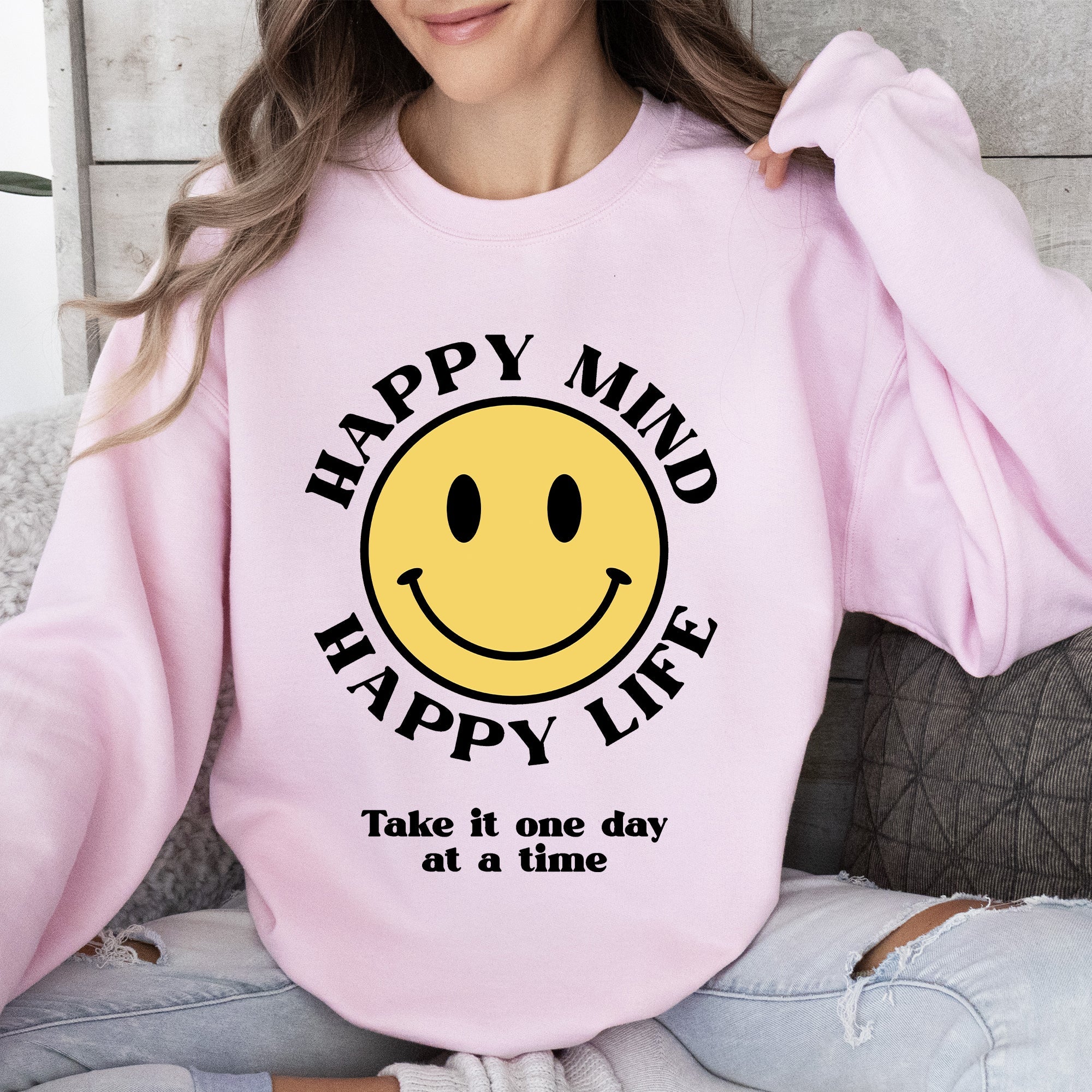 Happy Mind Happy Life Mental Health Self Love Soft Cotton Blend Cozy Everyday Positive Mindset Sweatshirt