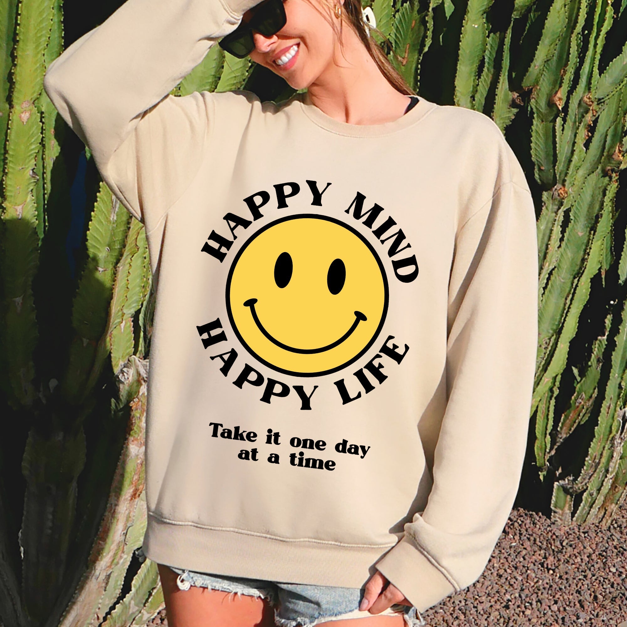 Happy Mind Happy Life Mental Health Self Love Soft Cotton Blend Cozy Everyday Positive Mindset Sweatshirt