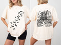 Haunted House Front And Back Halloween Retro Fall Autumn Bats Witches Skeleton Jack-O-Lanterns Comfort Colors Tee