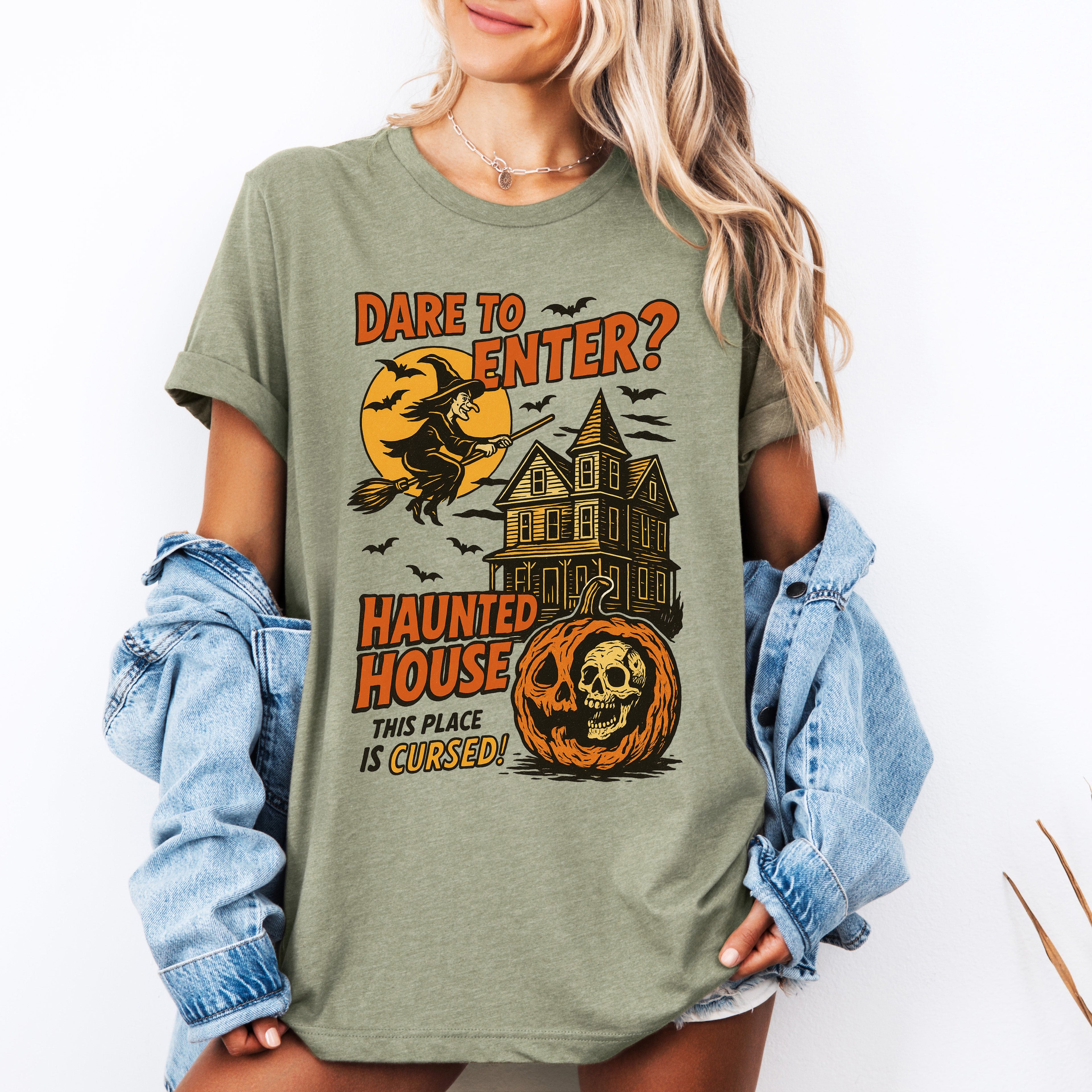 Haunted House Halloween Retro Spooky Witch Illustration Artwork Vintage Vibe Iconic Graphic Tee