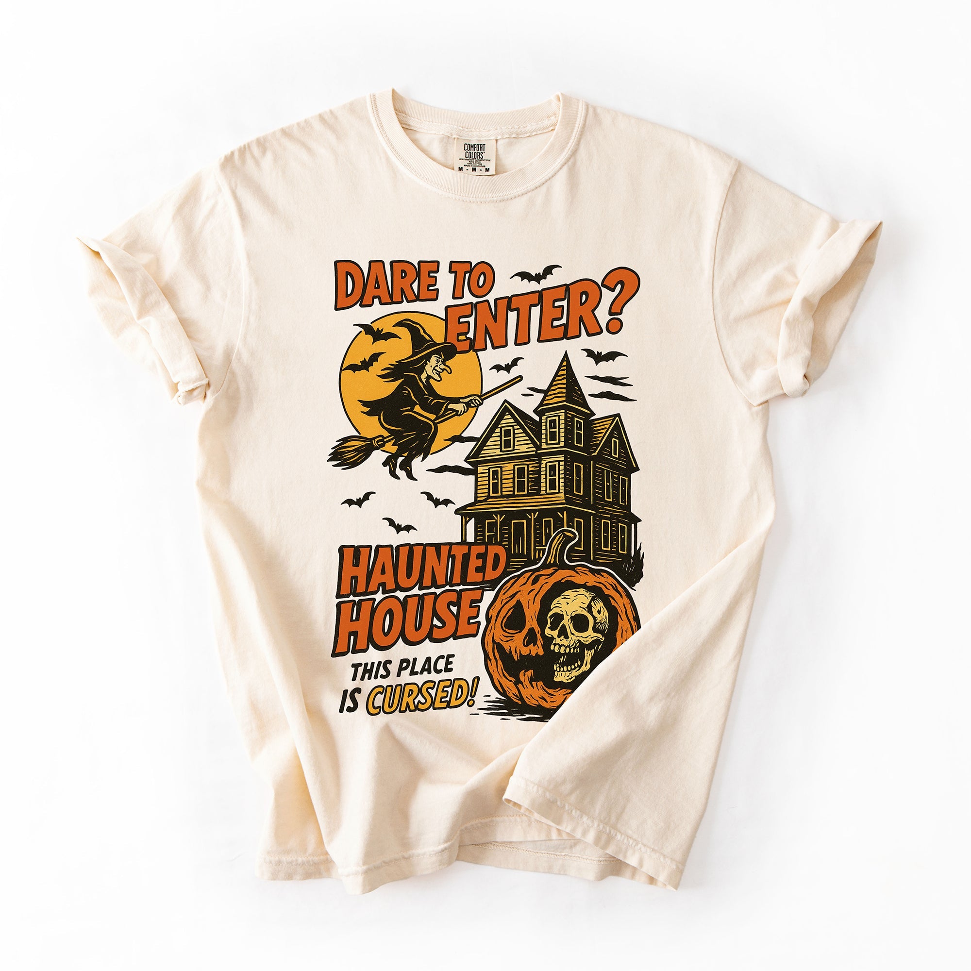 Haunted House Halloween Retro Spooky Witch Nightscape Limited Edition Collection Comfort Colors Tee
