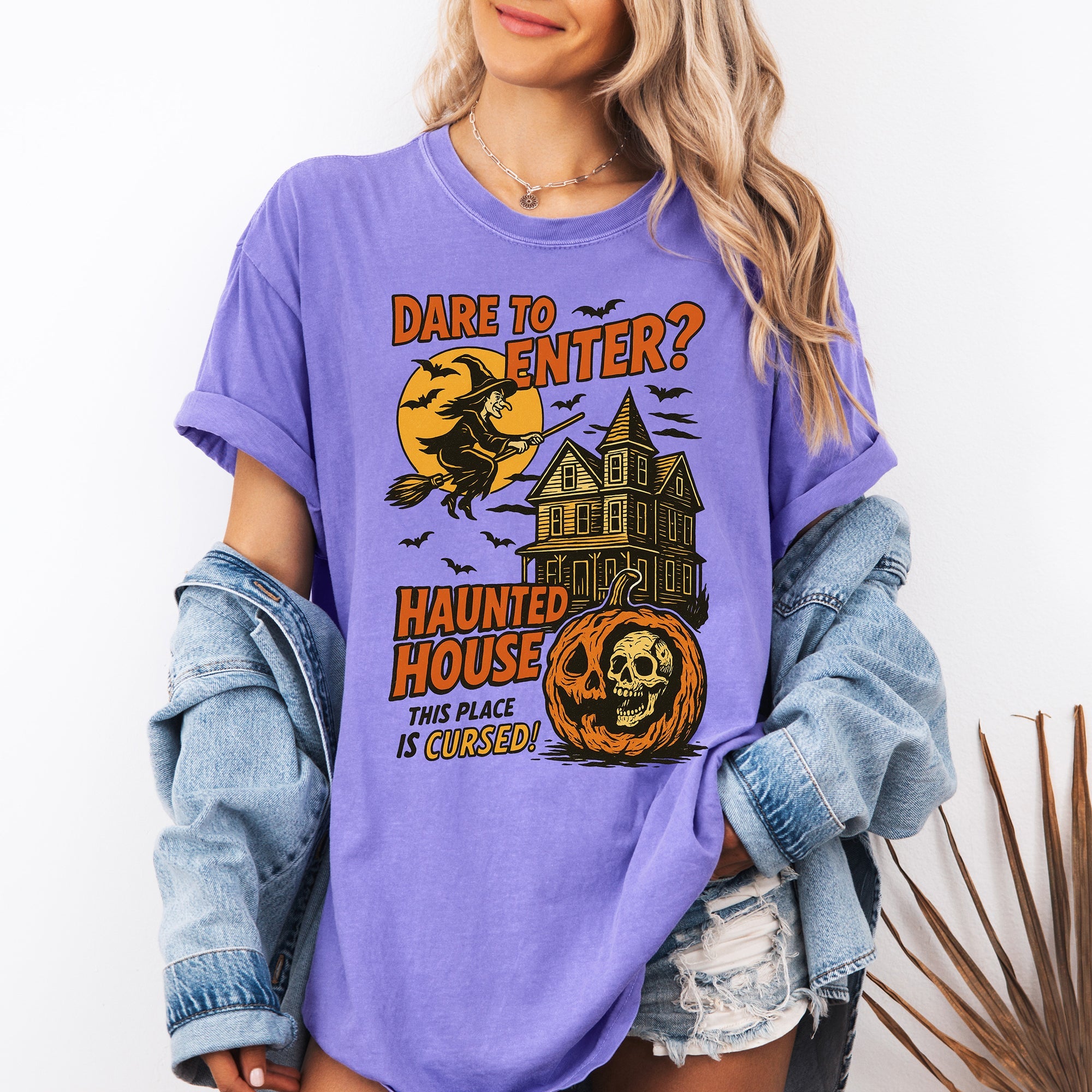 Haunted House Halloween Retro Spooky Witch Nightscape Limited Edition Collection Comfort Colors Tee