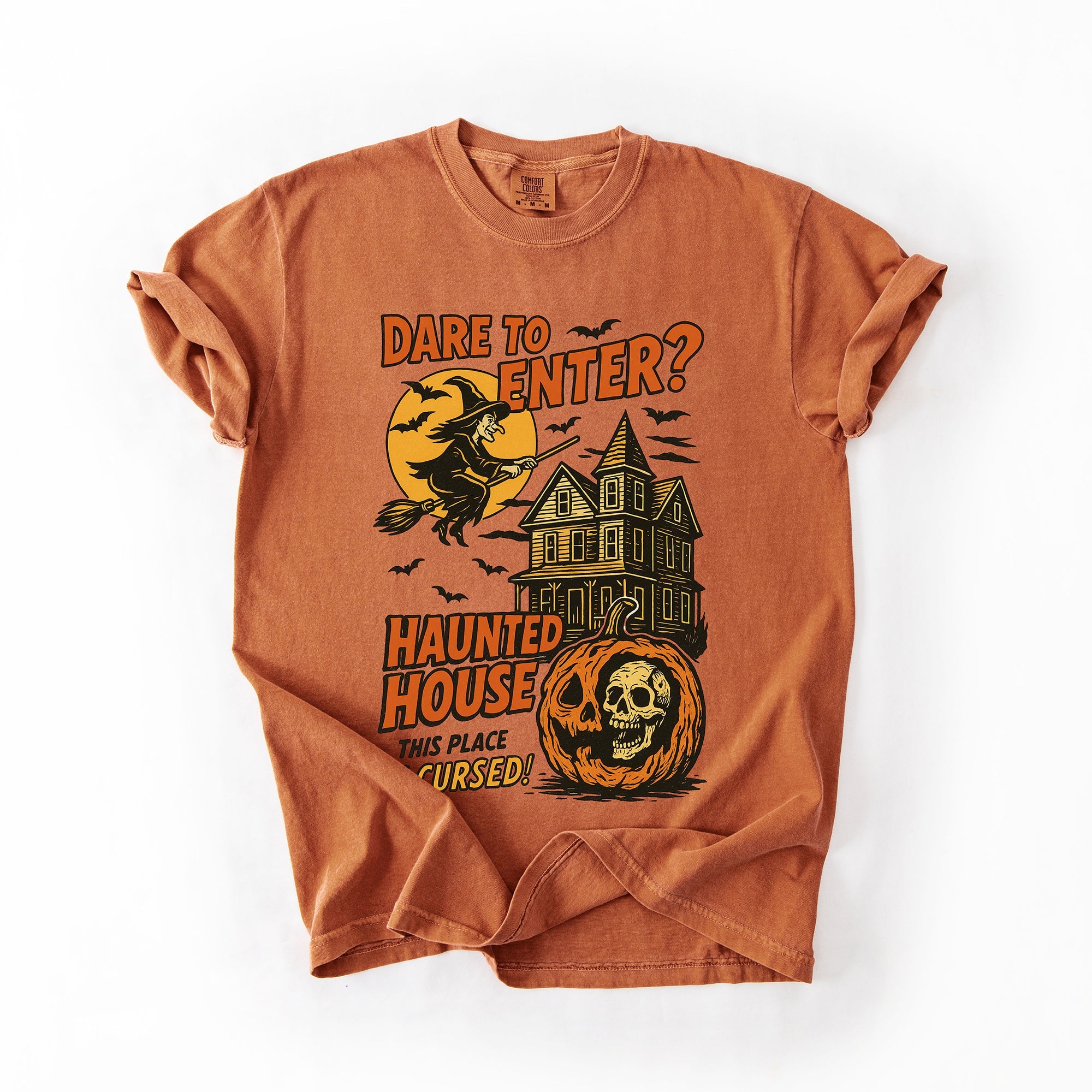 Haunted House Halloween Retro Spooky Witch Nightscape Limited Edition Collection Comfort Colors Tee