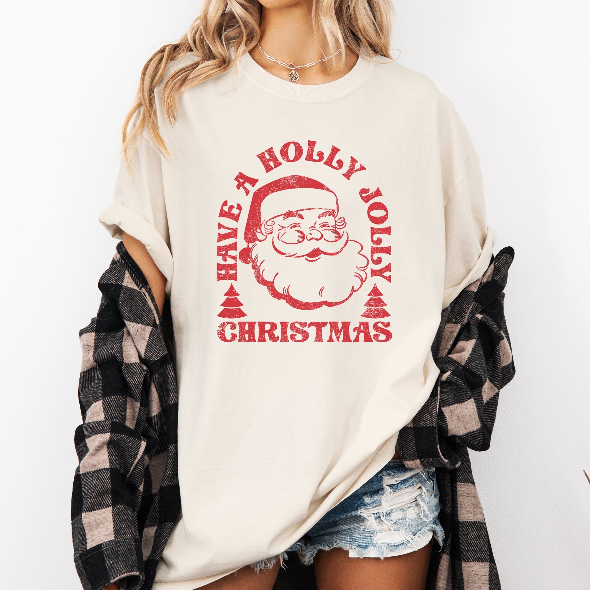 Have A Holly Jolly Christmas Holiday Classic Retro Santa Winter Xmas Comfort Colors Tee