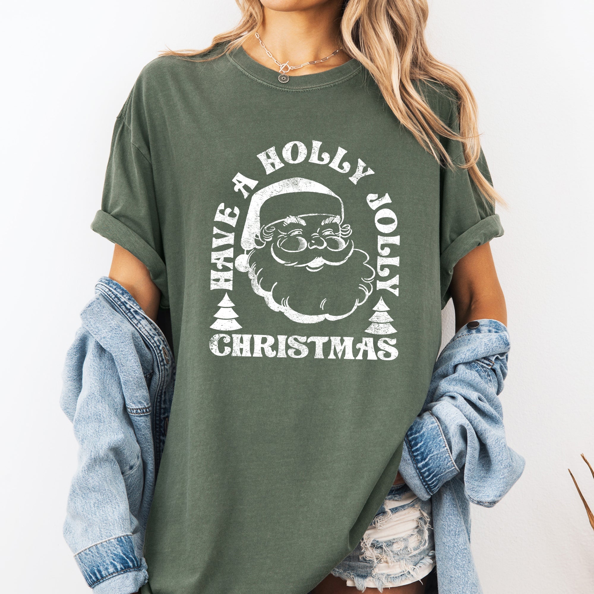Have A Holly Jolly Christmas Holiday Classic Retro Santa Winter Xmas Comfort Colors Tee