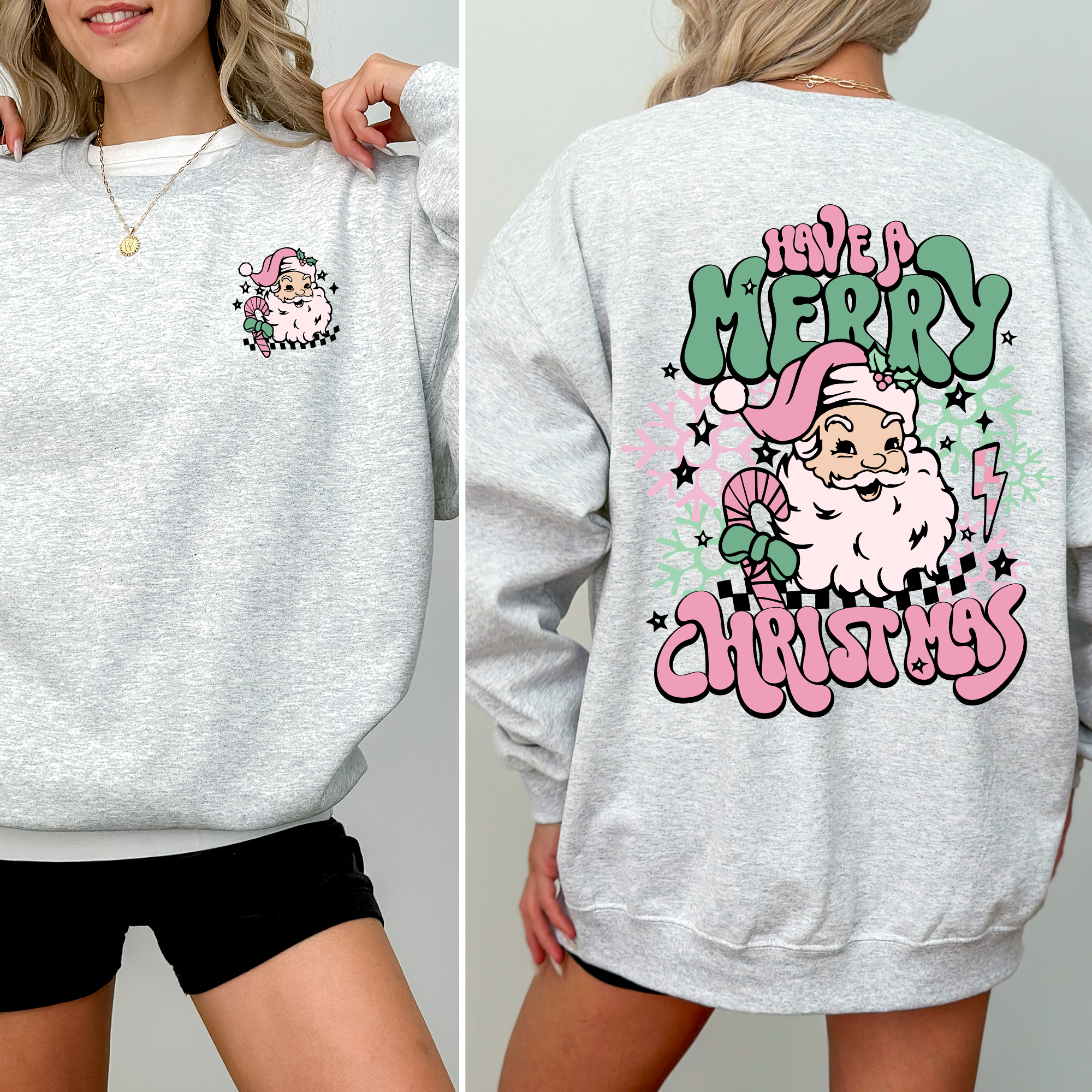 Have A Merry Christmas Retro Santa Front And Back Print Vintage Inspired Graphic Sweatshirt