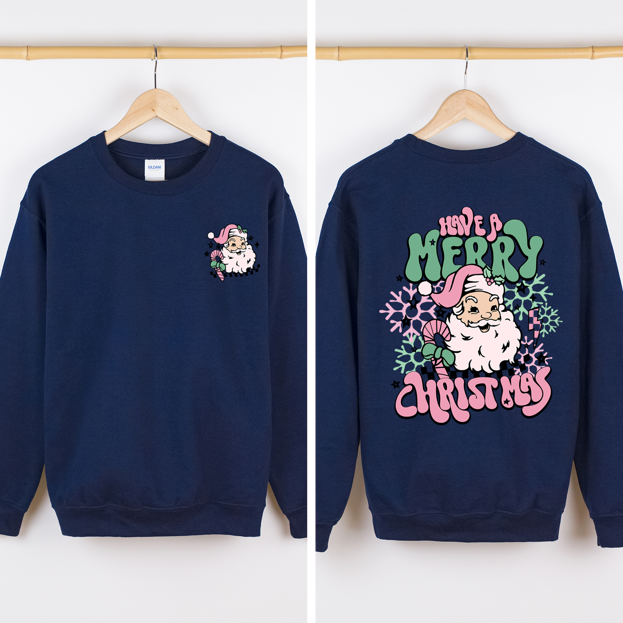 Have A Merry Christmas Retro Santa Front And Back Print Vintage Inspired Graphic Sweatshirt