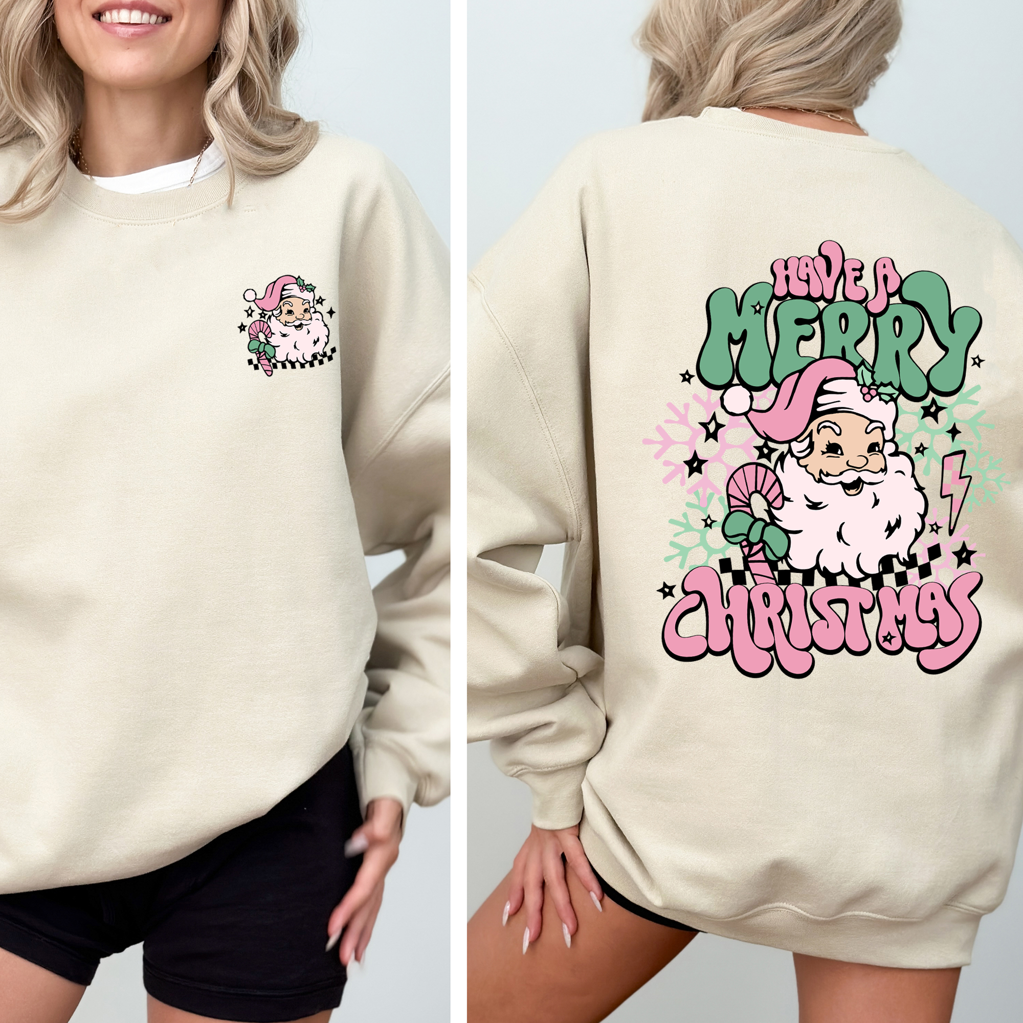 Have A Merry Christmas Retro Santa Front And Back Print Vintage Inspired Graphic Sweatshirt