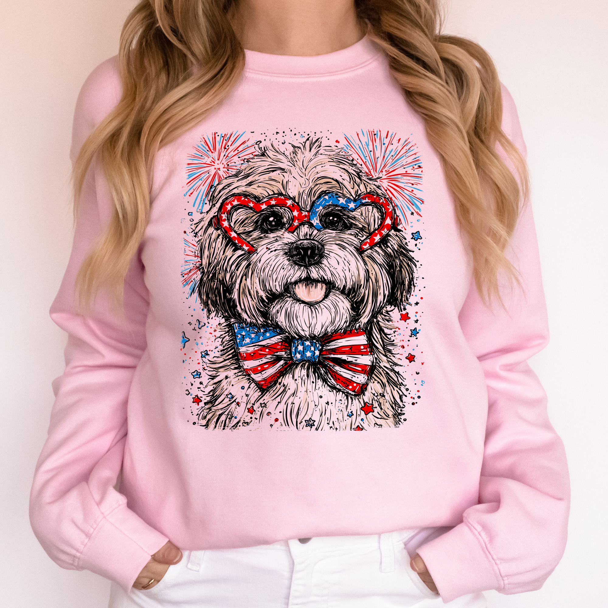 Havanese Patriotic Dog USA 4th of July Flag Inspired Portrait for Pet Lovers Sweatshirt