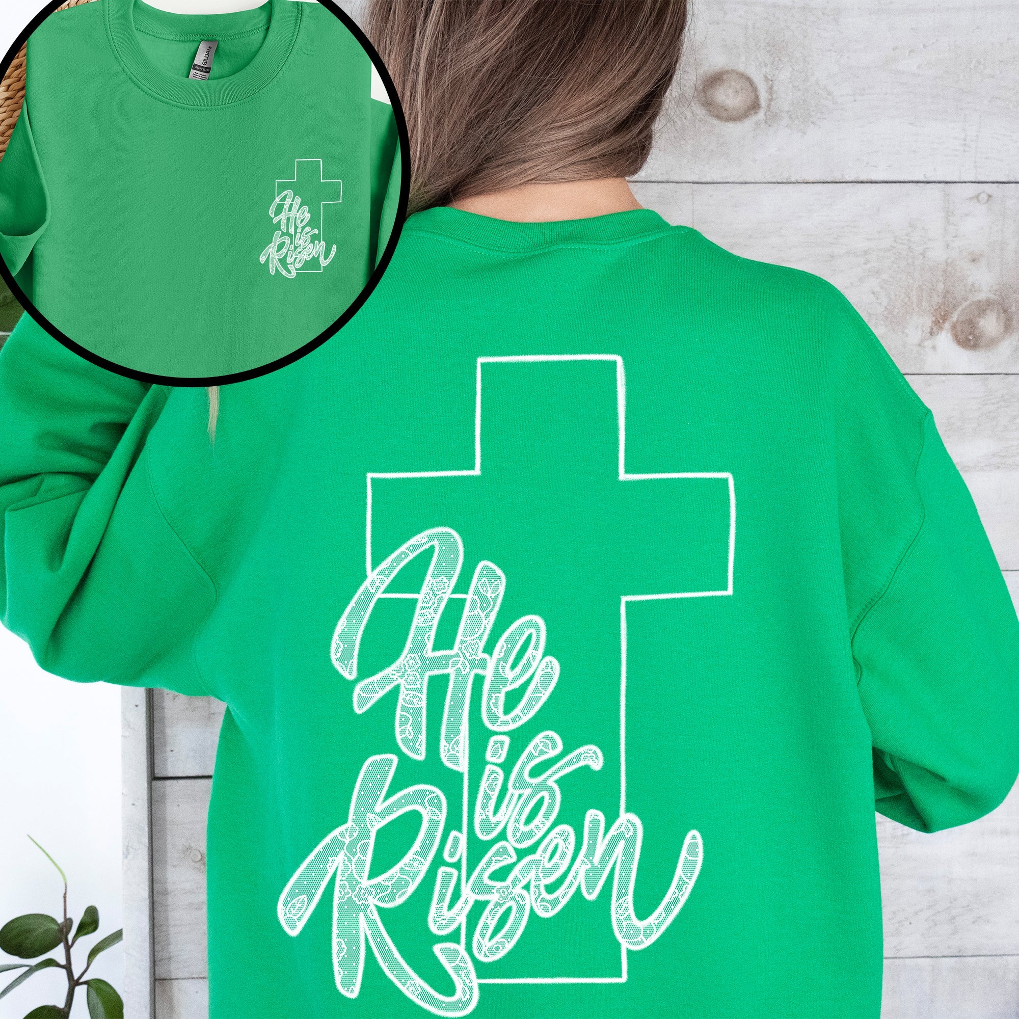 He Is Risen Faux Lace Girly Cross Coquette Christian Jesus Gospel Faith Saved Sweatshirt
