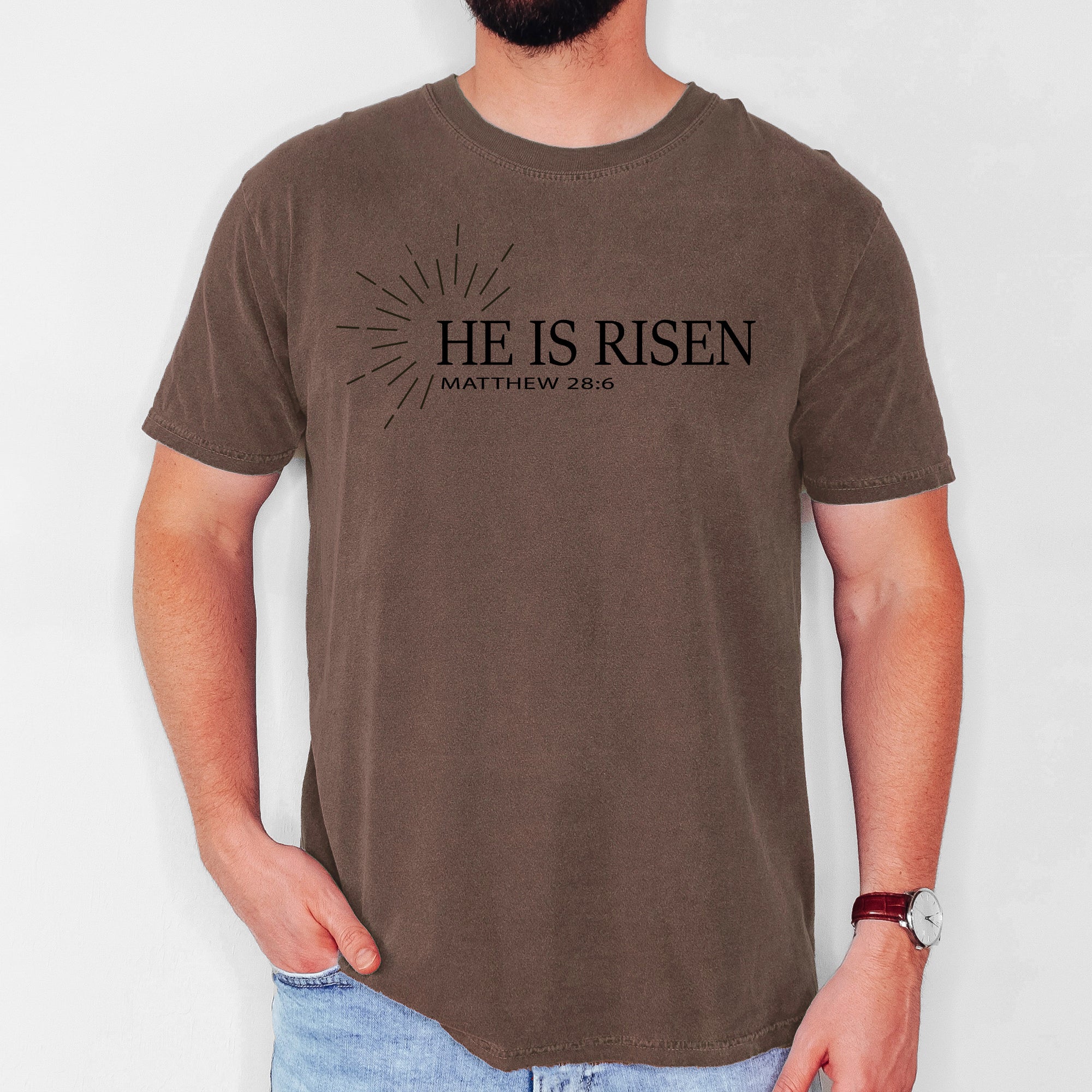 He Is Risen Matthew Christian Jesus Gospel Faith Saved Bible Verse Comfort Colors Tee