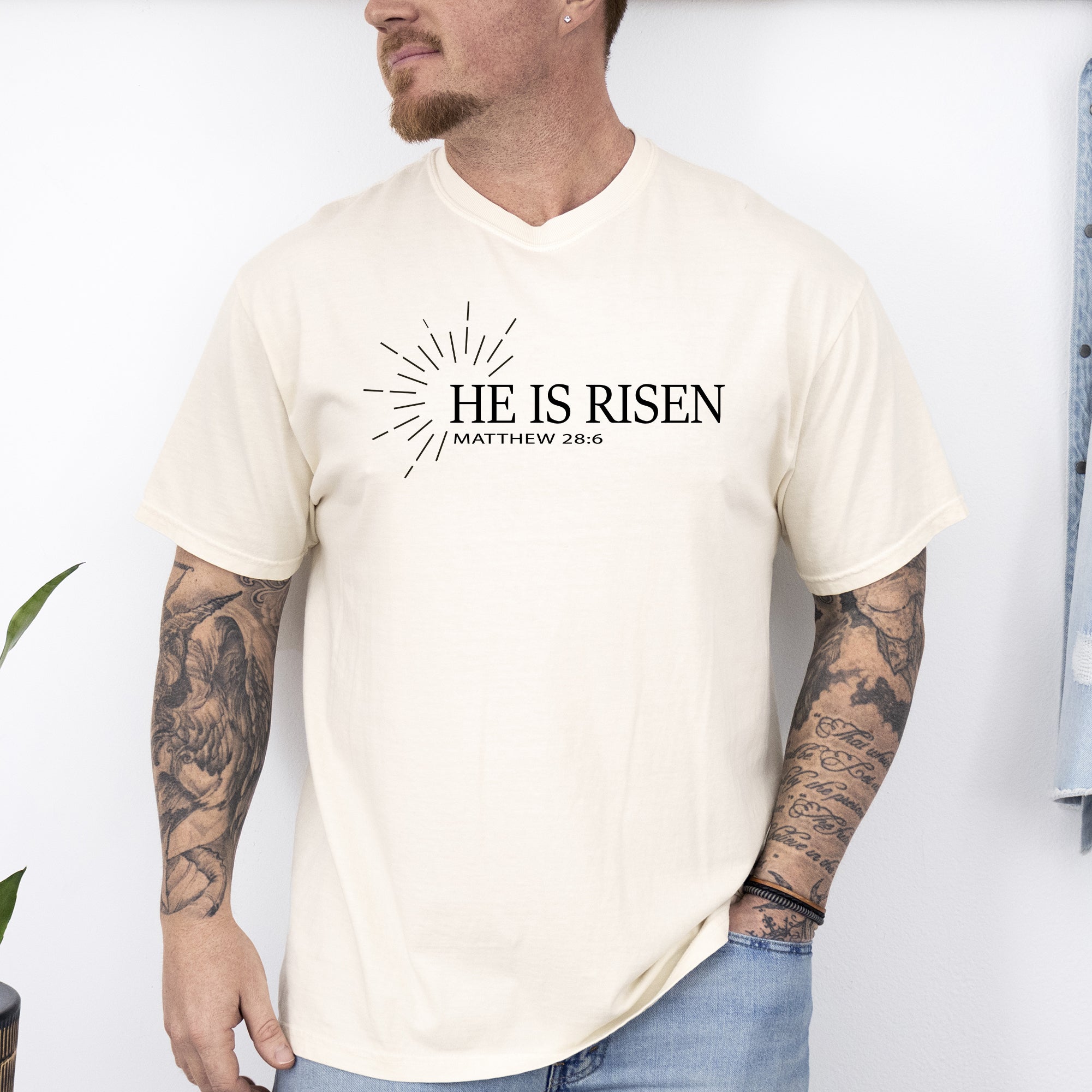 He Is Risen Matthew Christian Jesus Gospel Faith Saved Bible Verse Comfort Colors Tee