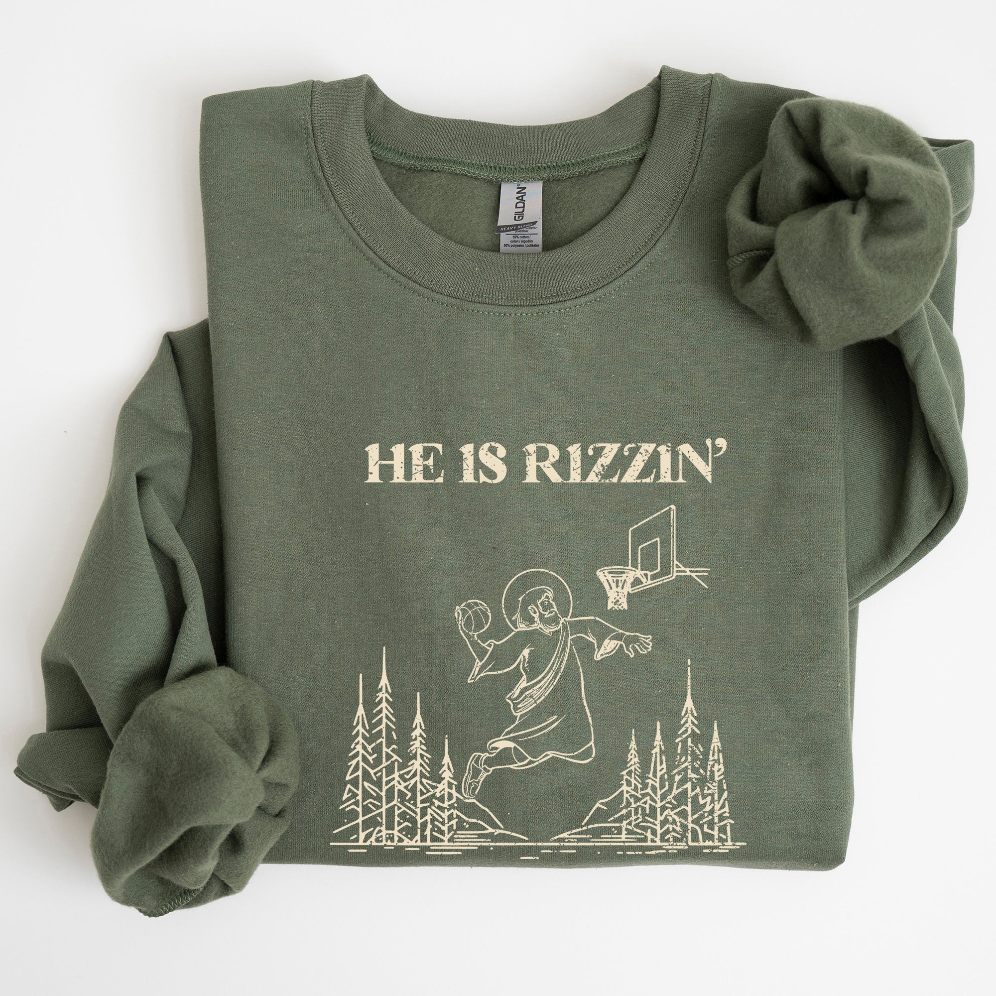 He Is Rizzin Basketball Jesus Easter Humorous Hoop Faithful Inspirational Quote Sweatshirt