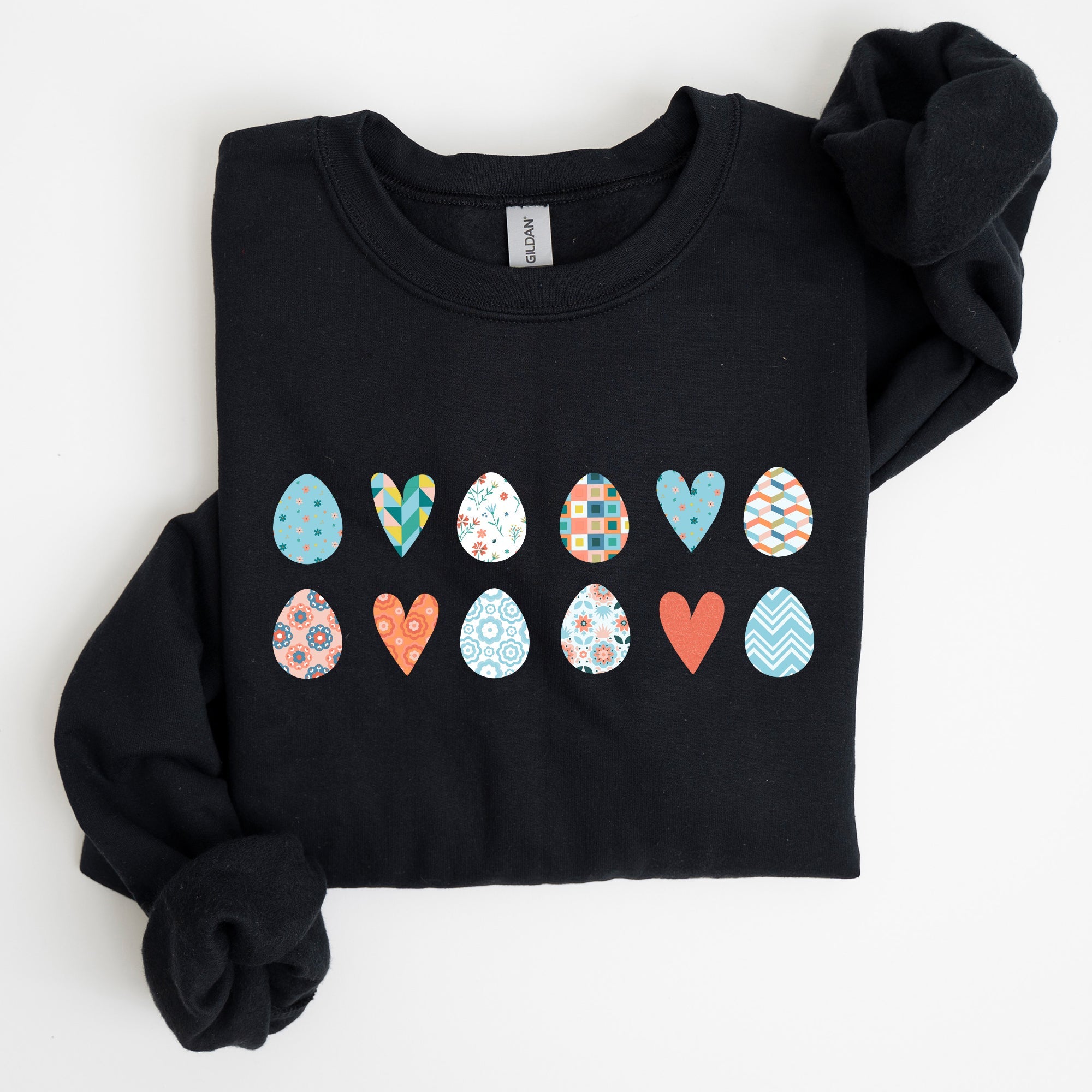 Hearts And Eggs Colorful Easter Whimsy Motif Celebration Edition Graphic Sweatshirt