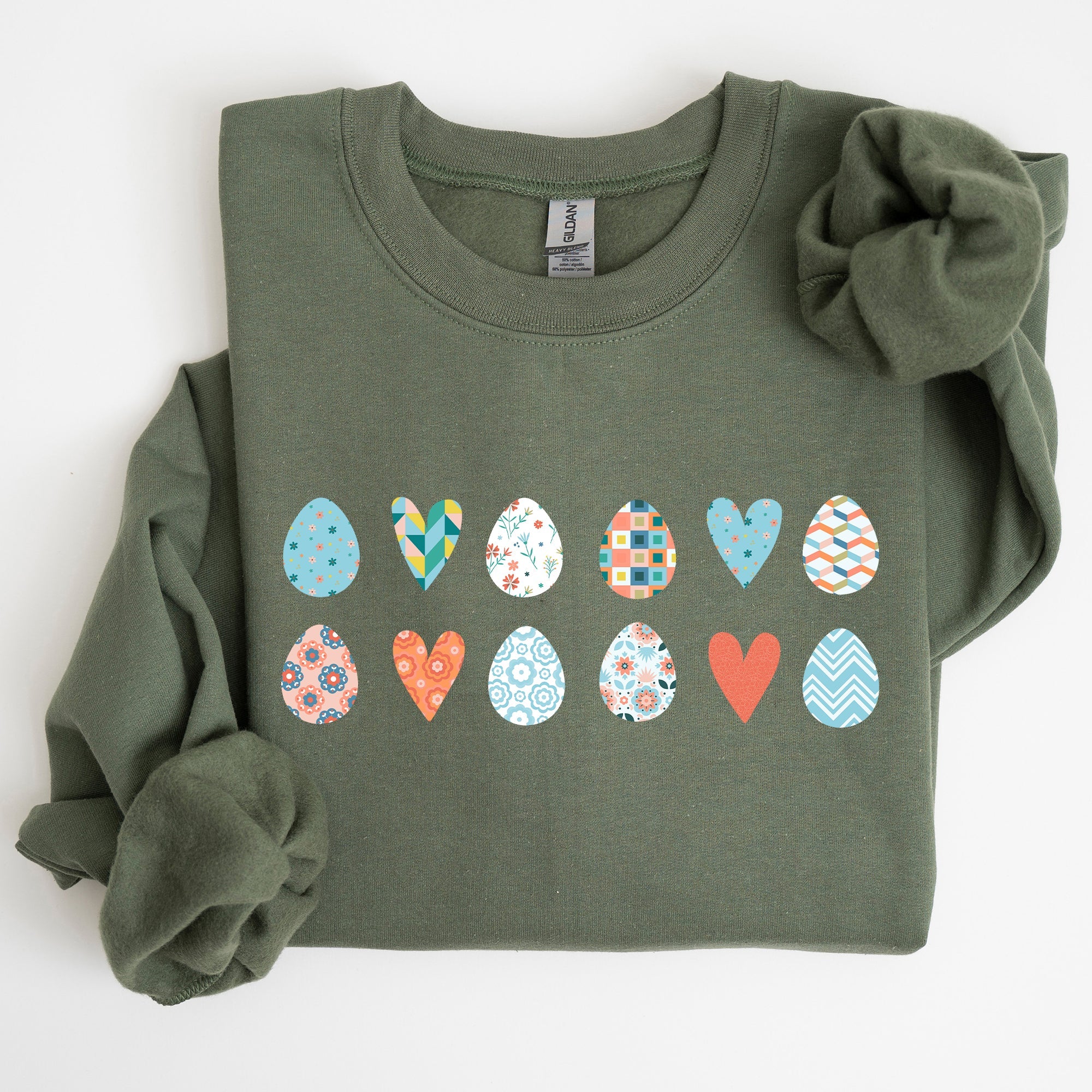 Hearts And Eggs Colorful Easter Whimsy Motif Celebration Edition Graphic Sweatshirt