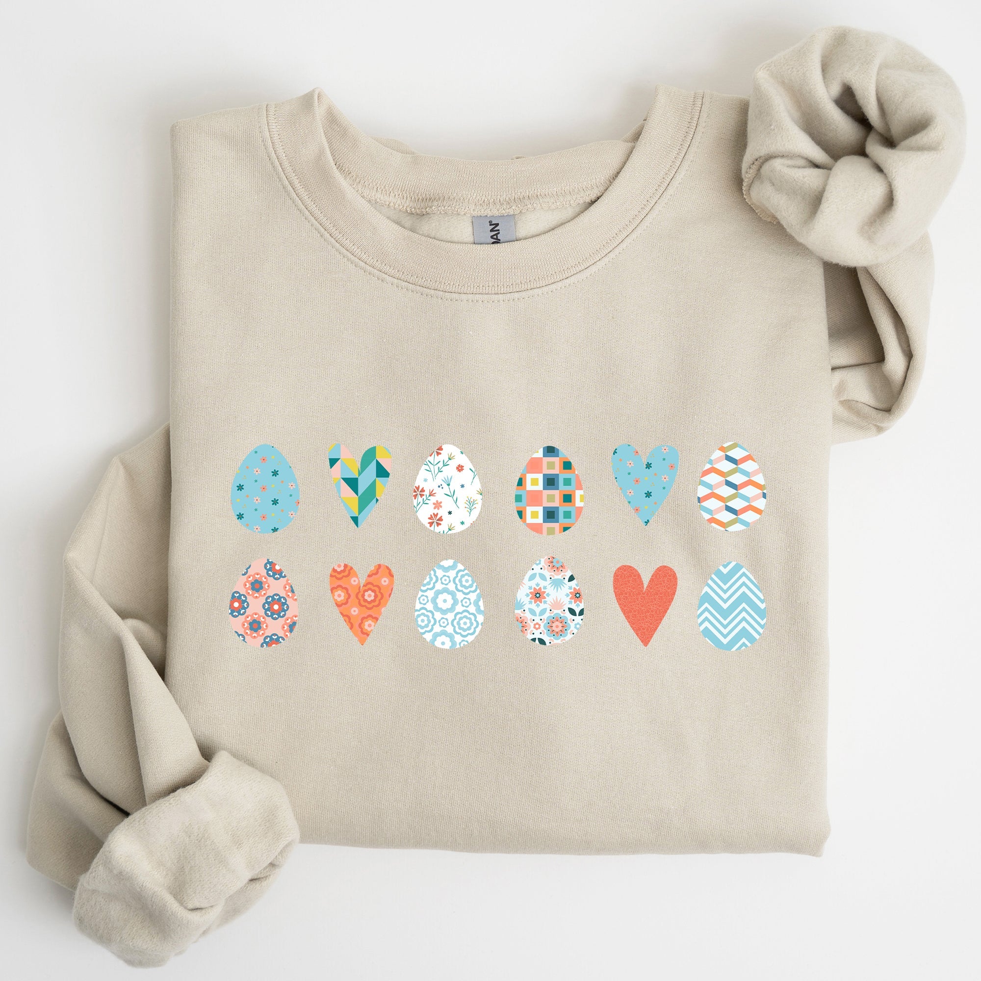 Hearts And Eggs Colorful Easter Whimsy Motif Celebration Edition Graphic Sweatshirt