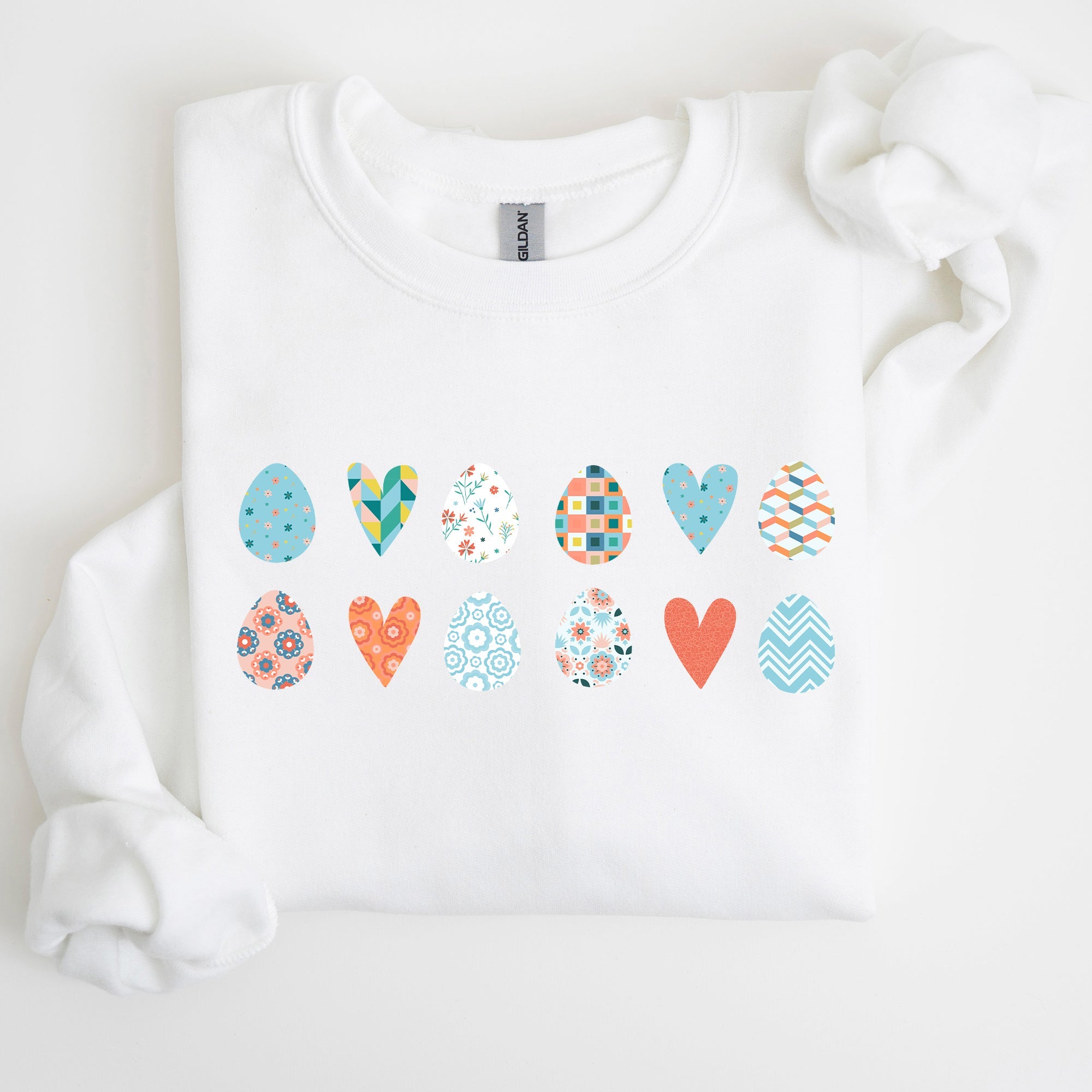 Hearts And Eggs Colorful Easter Whimsy Motif Celebration Edition Graphic Sweatshirt