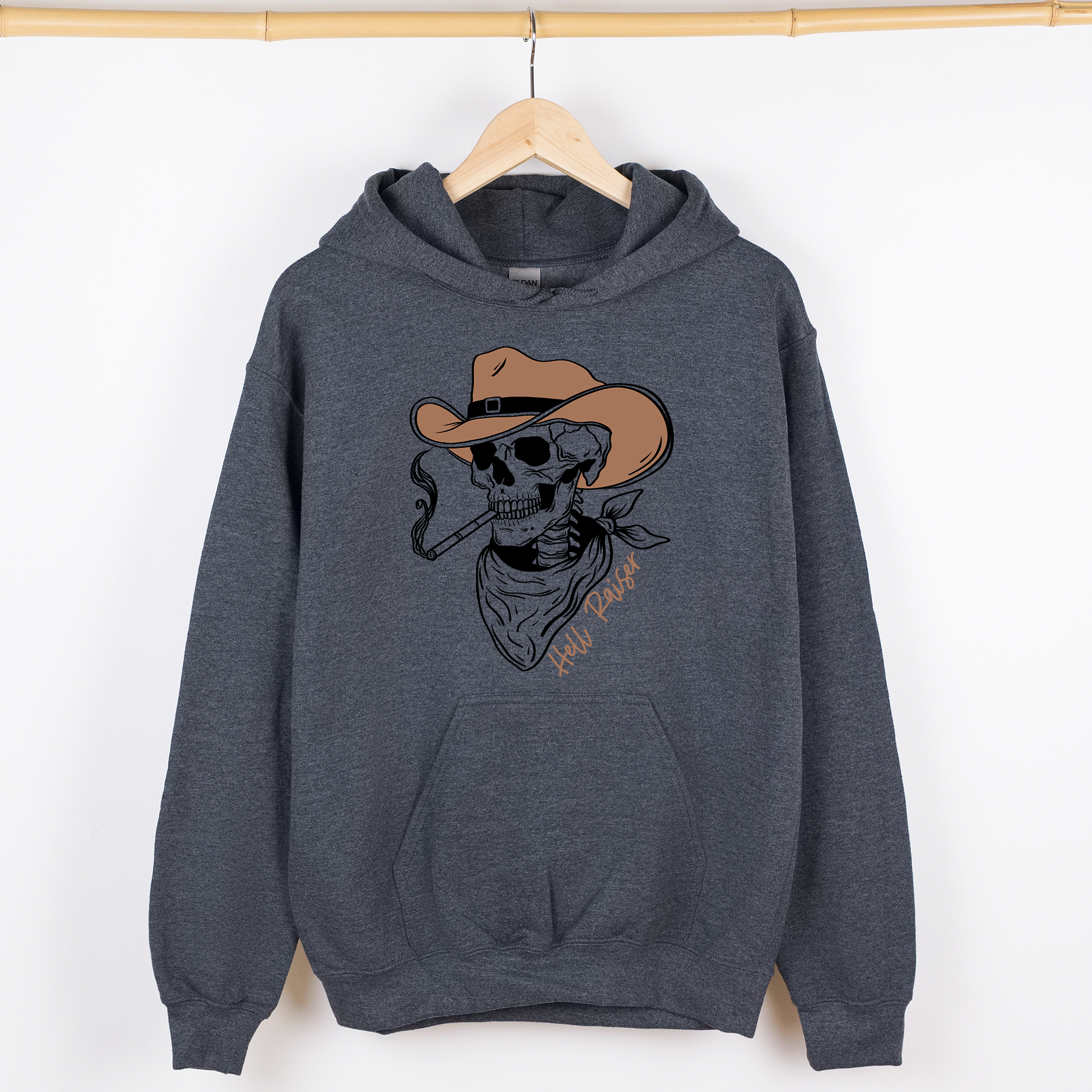 Hell Raiser Skeleton Halloween Spooky Cowboy Country Western Hanging With My Boos Hoodie