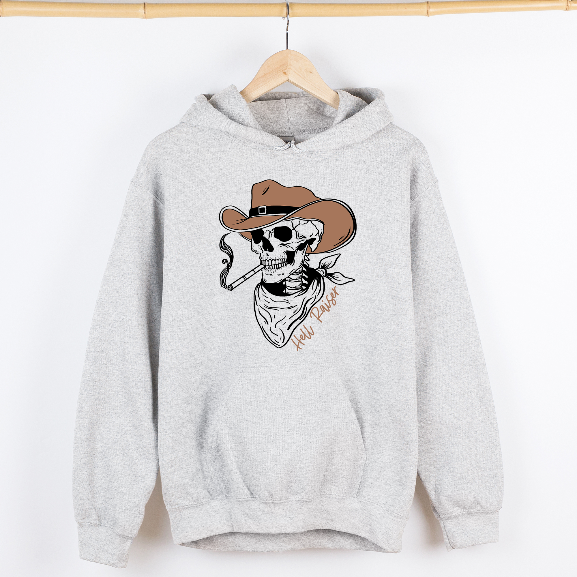 Hell Raiser Skeleton Halloween Spooky Cowboy Country Western Hanging With My Boos Hoodie