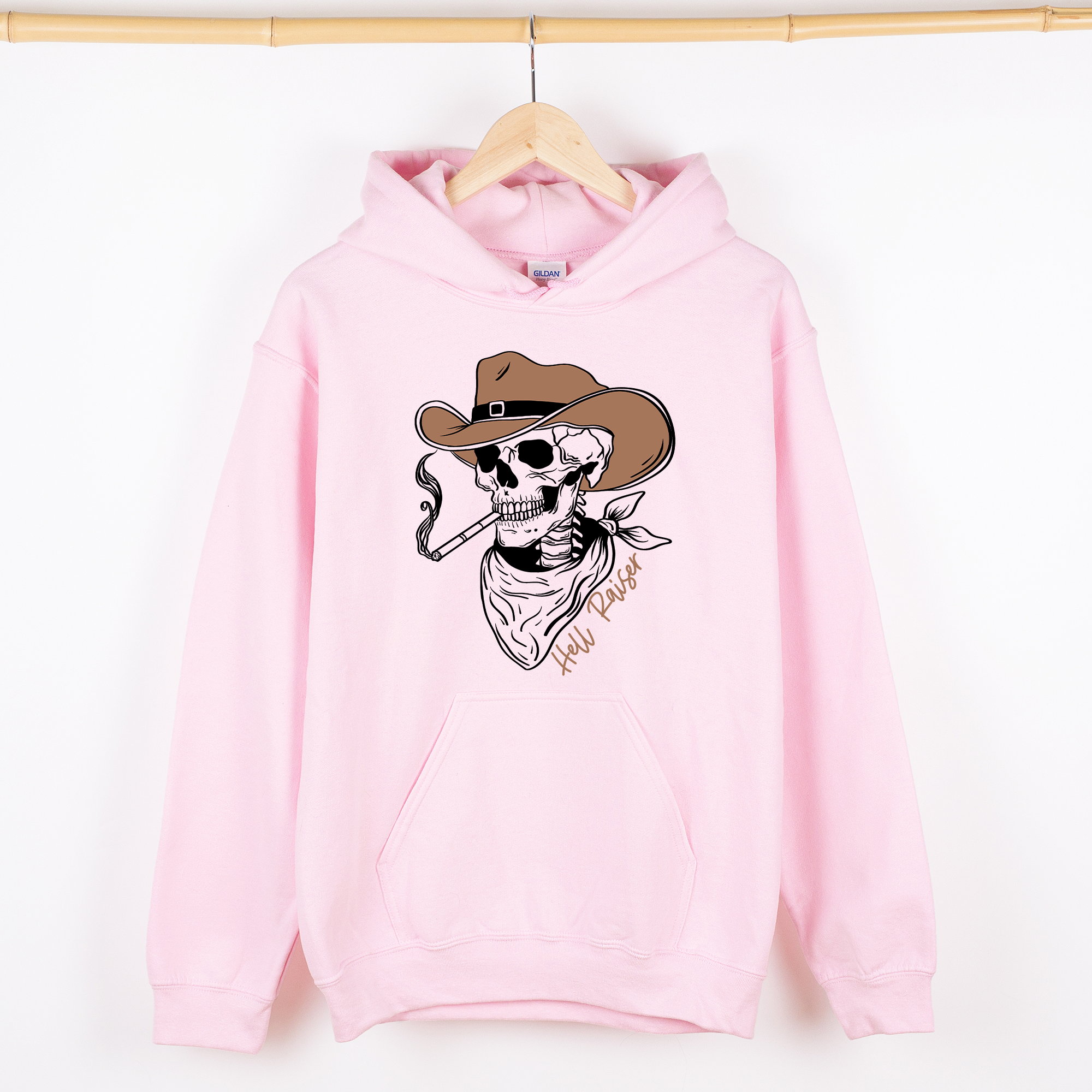 Hell Raiser Skeleton Halloween Spooky Cowboy Country Western Hanging With My Boos Hoodie