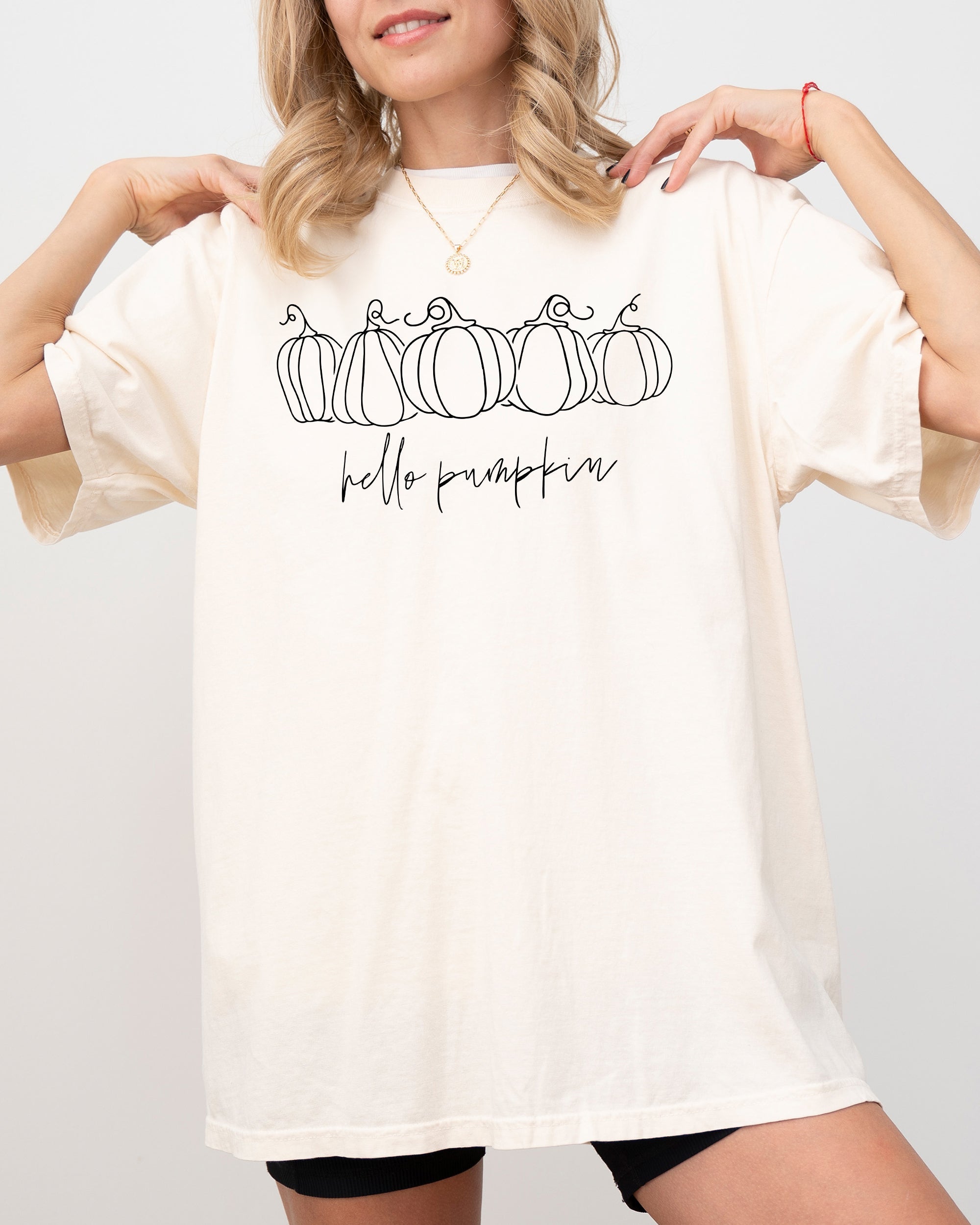 Hello Pumpkin Minimal Line Art Autumn Halloween Cozy Vintage Aesthetic Comfort Colors Tee