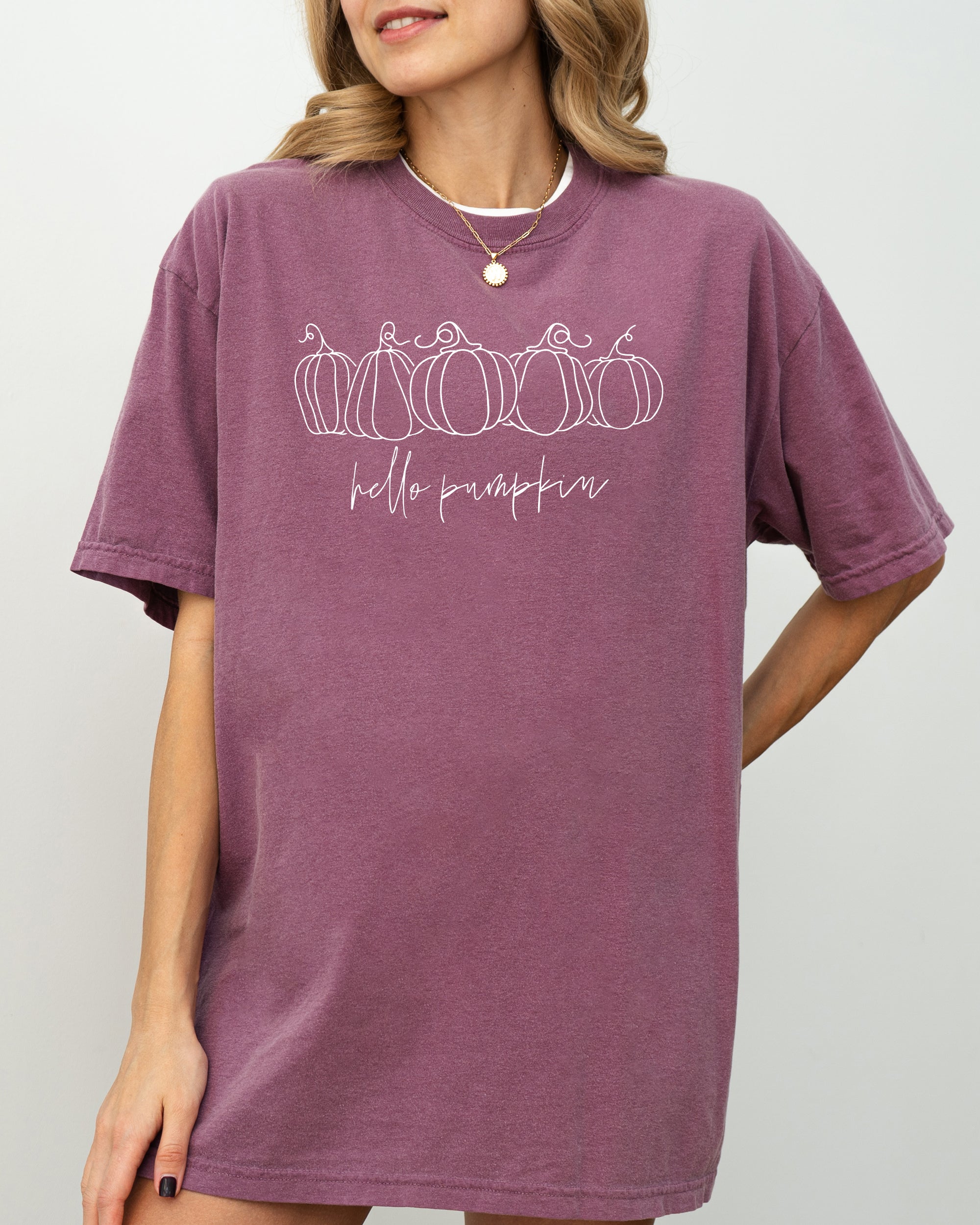 Hello Pumpkin Minimal Line Art Autumn Halloween Cozy Vintage Aesthetic Comfort Colors Tee