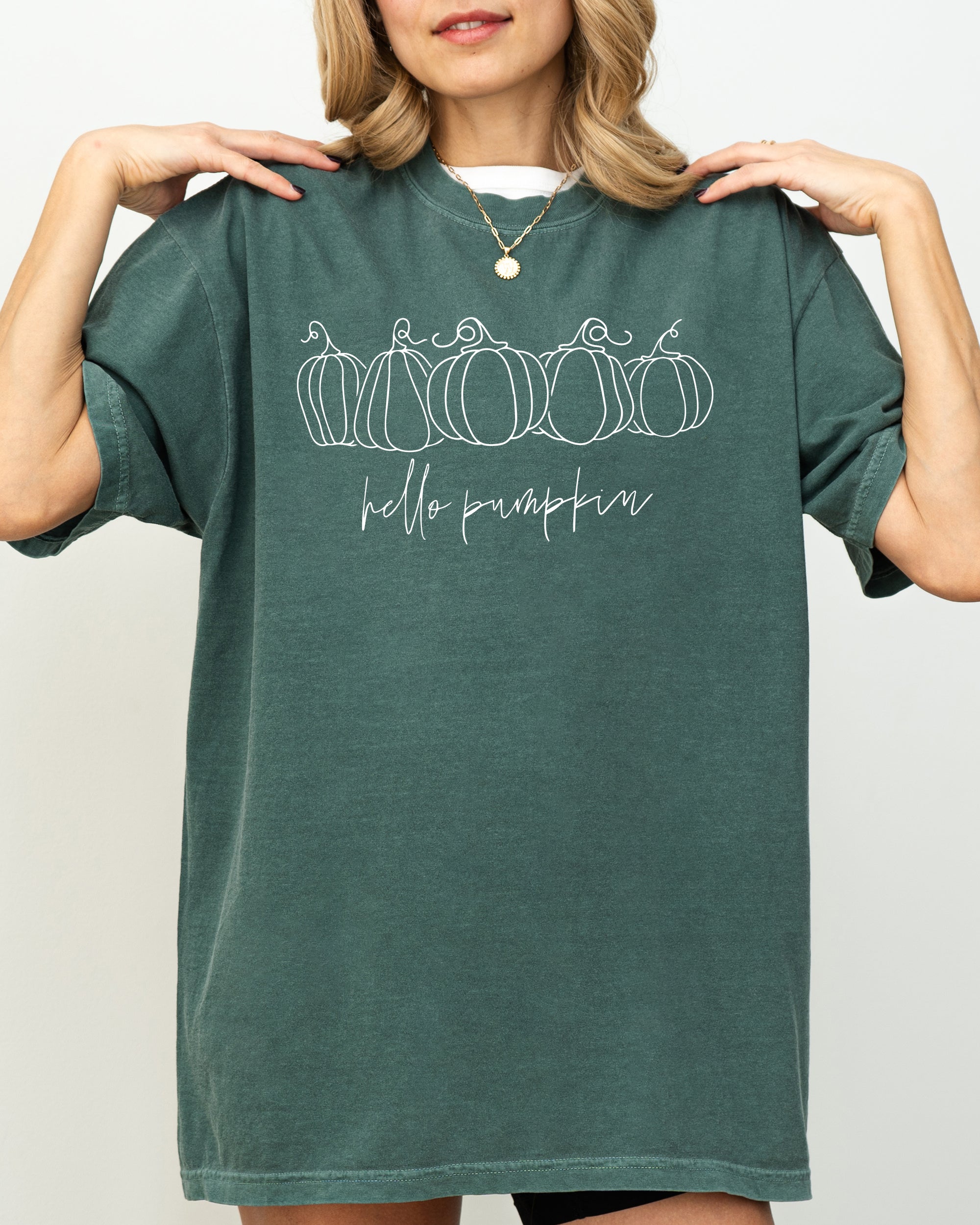 Hello Pumpkin Minimal Line Art Autumn Halloween Cozy Vintage Aesthetic Comfort Colors Tee
