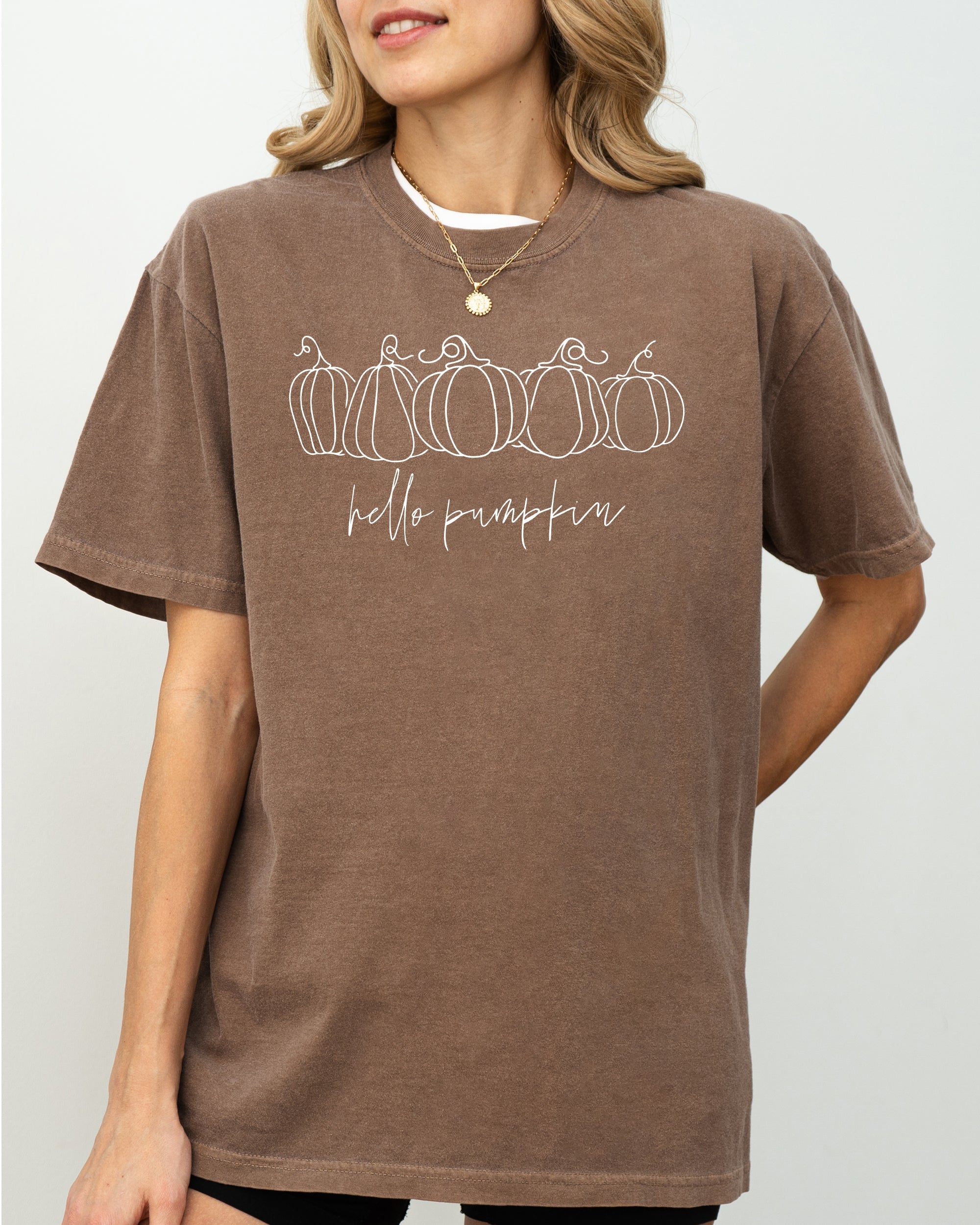 Hello Pumpkin Minimal Line Art Autumn Halloween Cozy Vintage Aesthetic Comfort Colors Tee