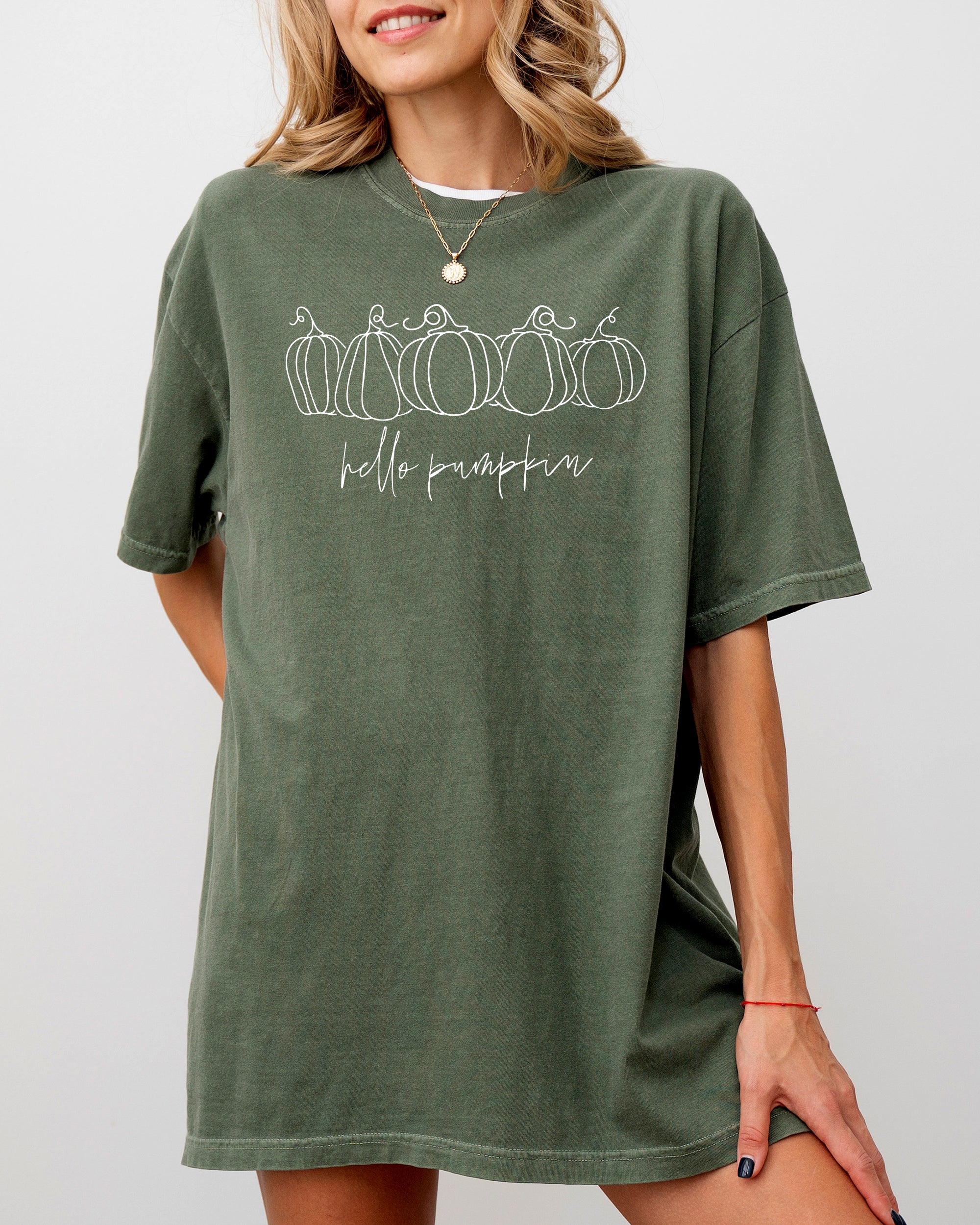 Hello Pumpkin Minimal Line Art Autumn Halloween Cozy Vintage Aesthetic Comfort Colors Tee