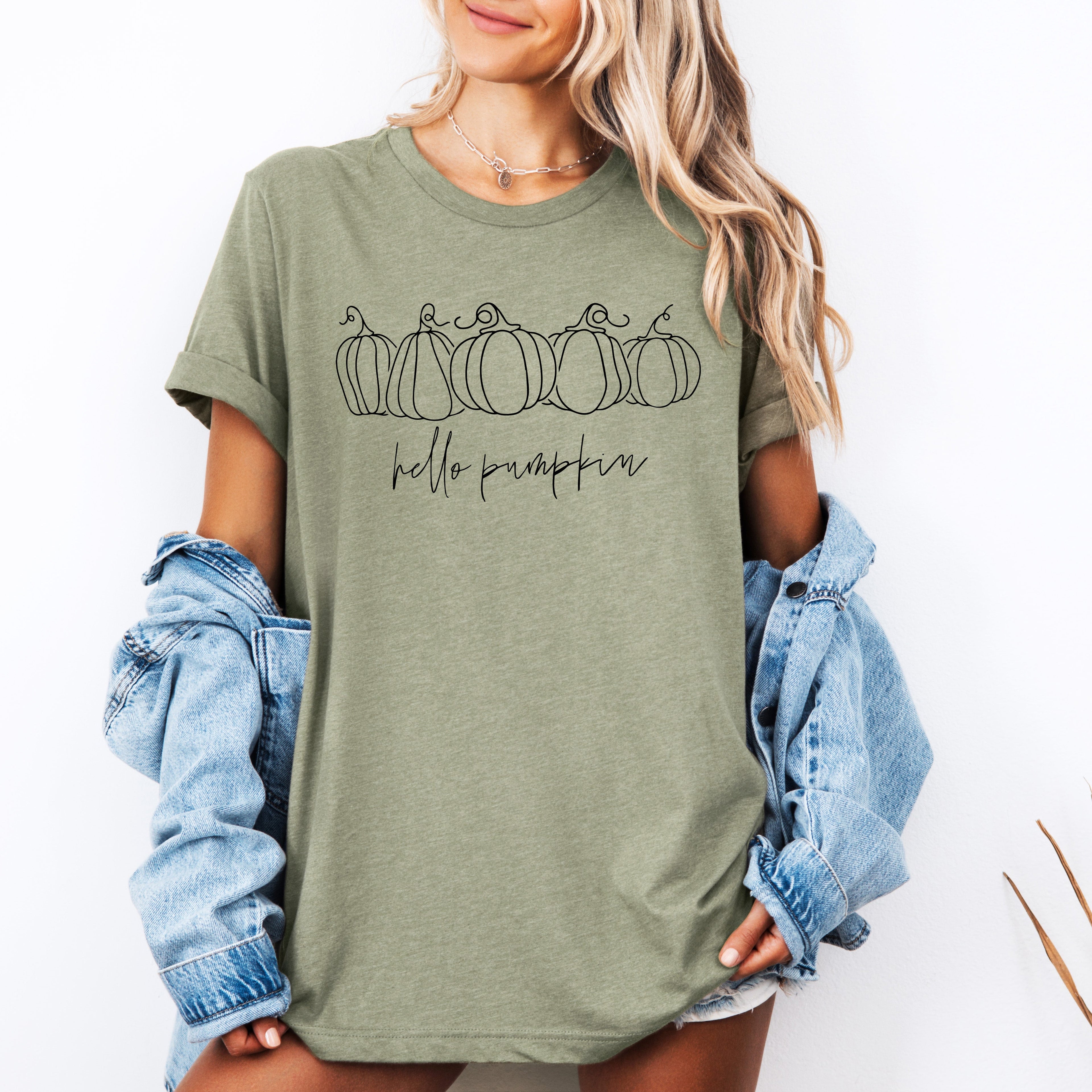 Hello Pumpkin Minimalist Thanksgiving Autumn Harvest Cozy Seasonal Print Graphic Tee