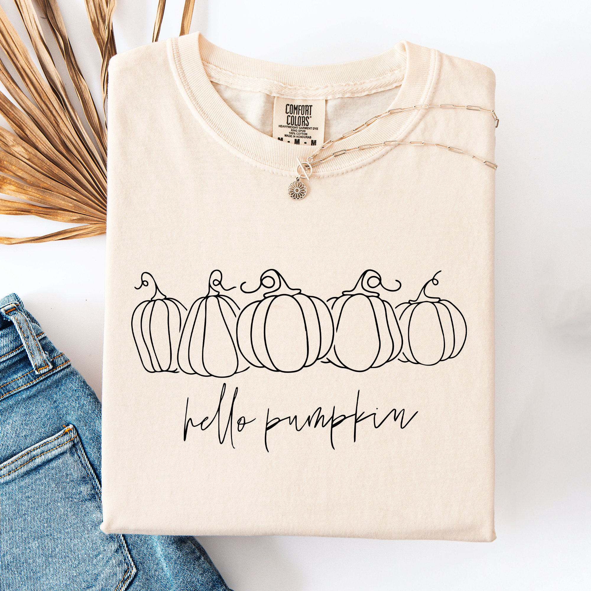 Hello Pumpkin Minimalist Thanksgiving Autumn Fall Floral Pumpkin Brush Stroke Comfort Colors Tee