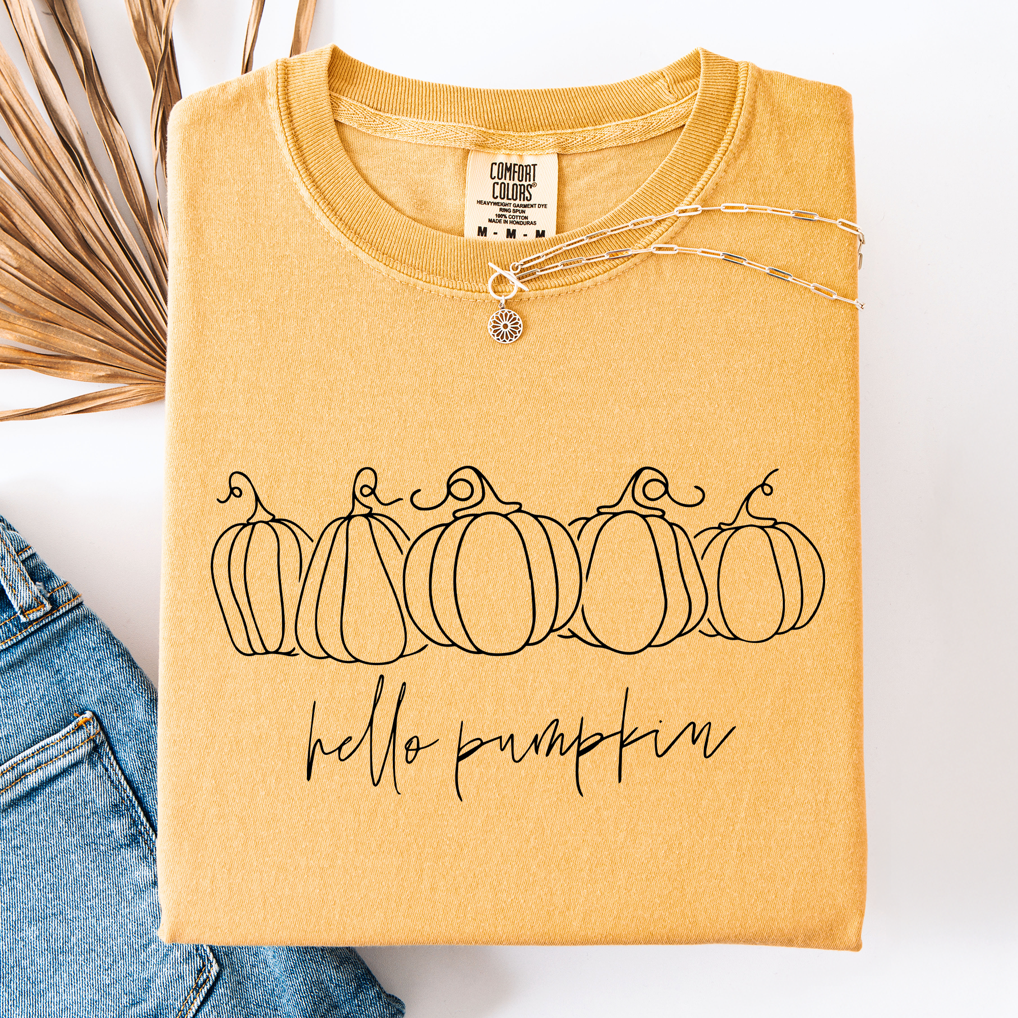 Hello Pumpkin Minimalist Thanksgiving Autumn Fall Floral Pumpkin Brush Stroke Comfort Colors Tee