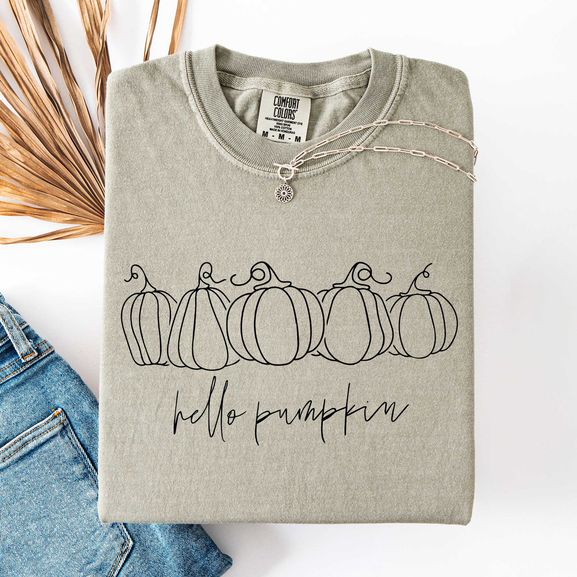 Hello Pumpkin Minimalist Thanksgiving Autumn Fall Floral Pumpkin Brush Stroke Comfort Colors Tee
