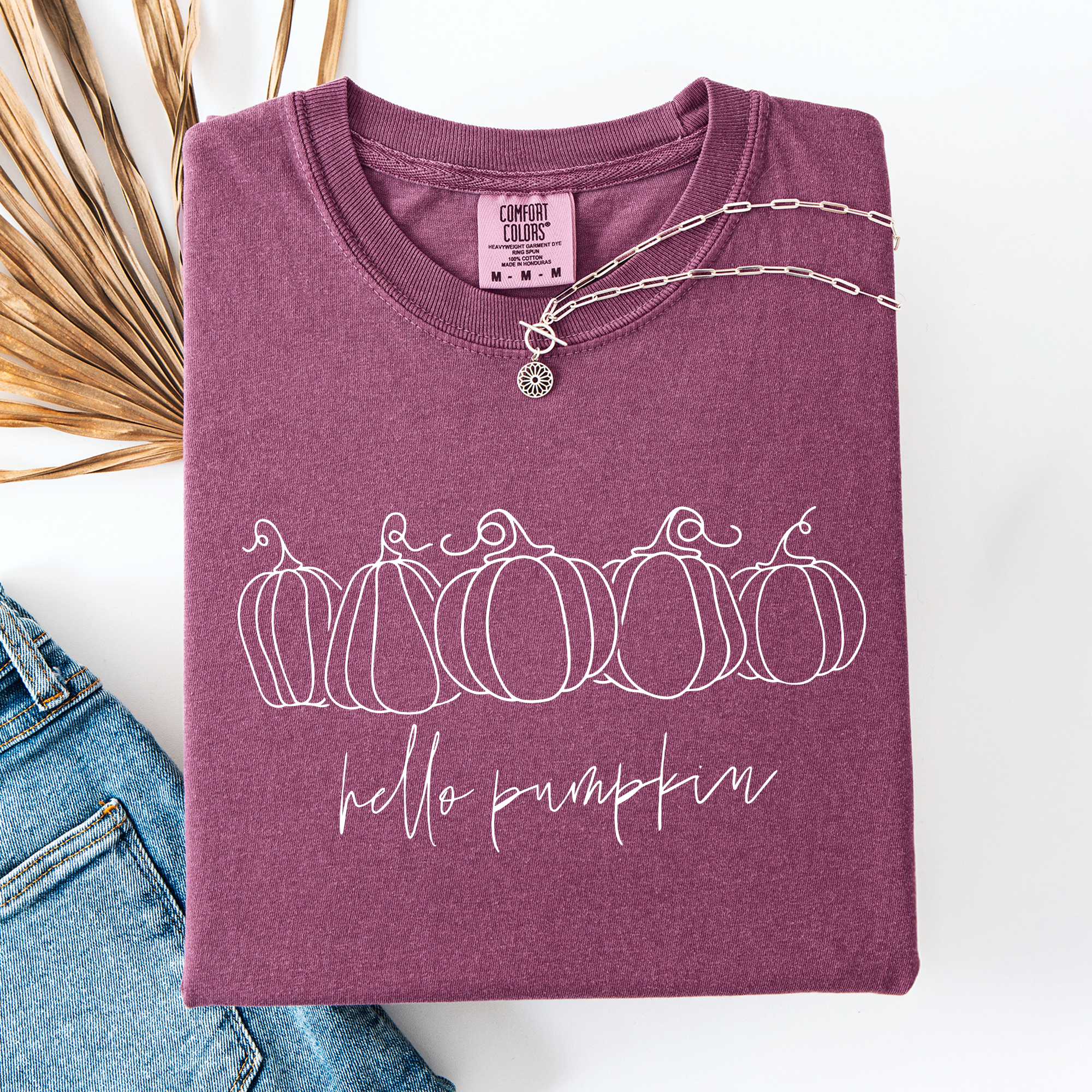 Hello Pumpkin Minimalist Thanksgiving Autumn Fall Floral Pumpkin Brush Stroke Comfort Colors Tee